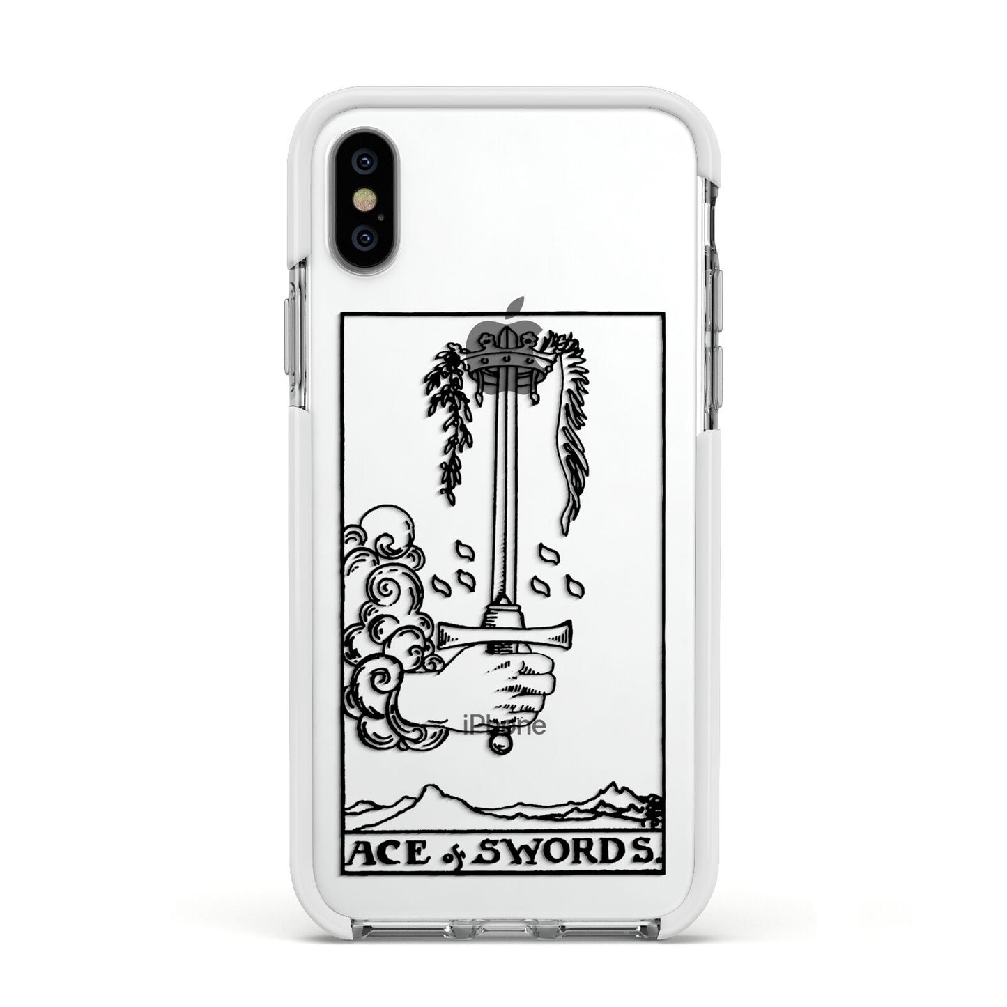 Ace of Swords Monochrome Apple iPhone Xs Impact Case White Edge on Silver Phone