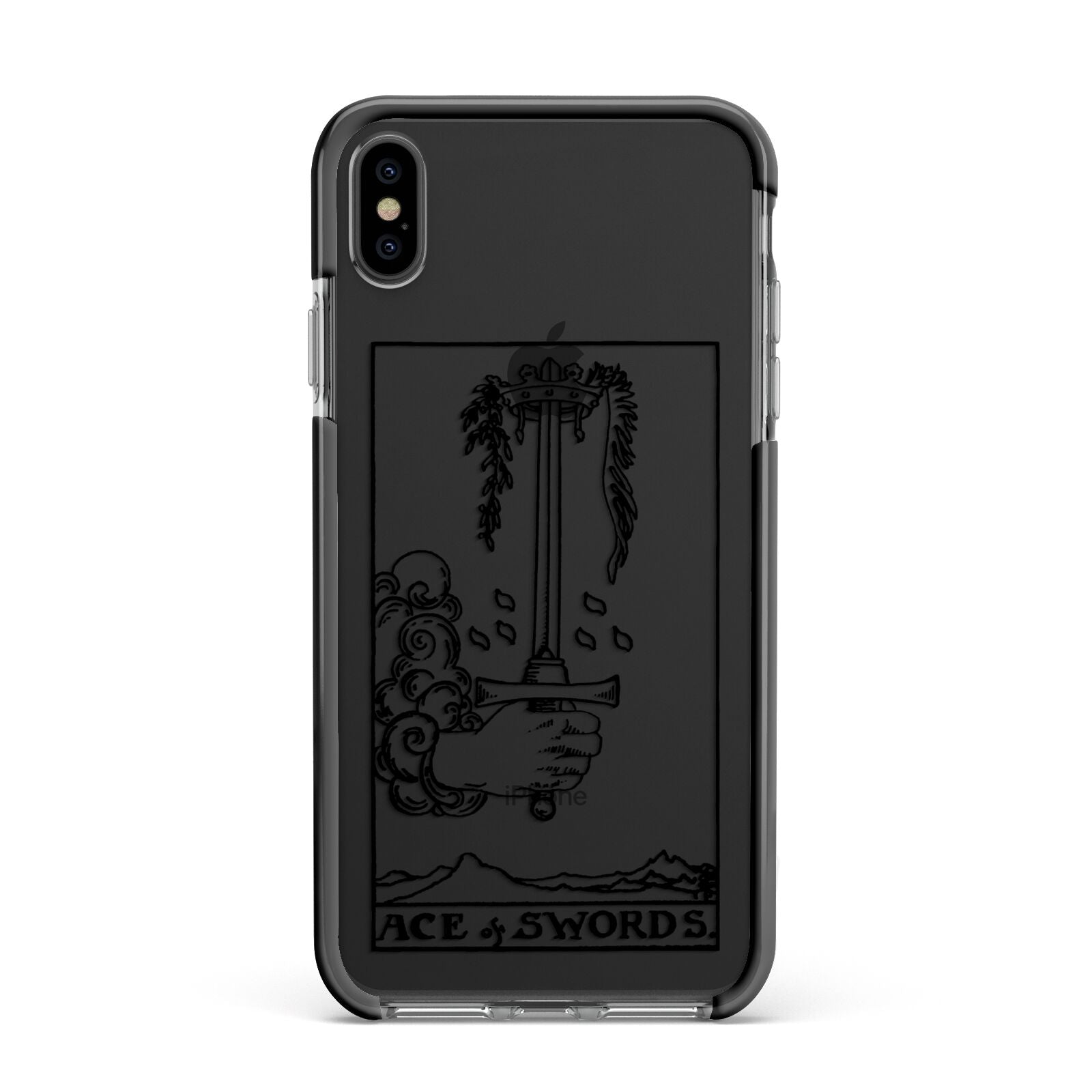 Ace of Swords Monochrome Apple iPhone Xs Max Impact Case Black Edge on Black Phone
