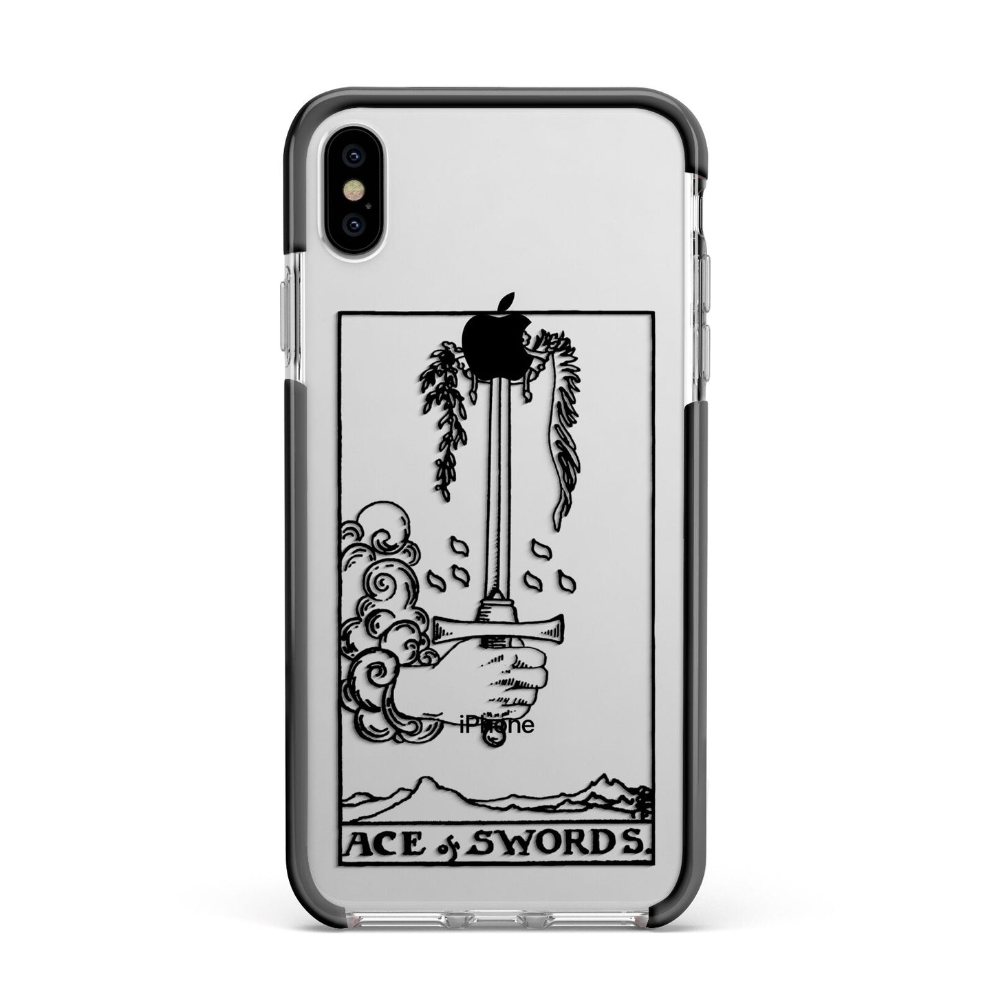 Ace of Swords Monochrome Apple iPhone Xs Max Impact Case Black Edge on Silver Phone