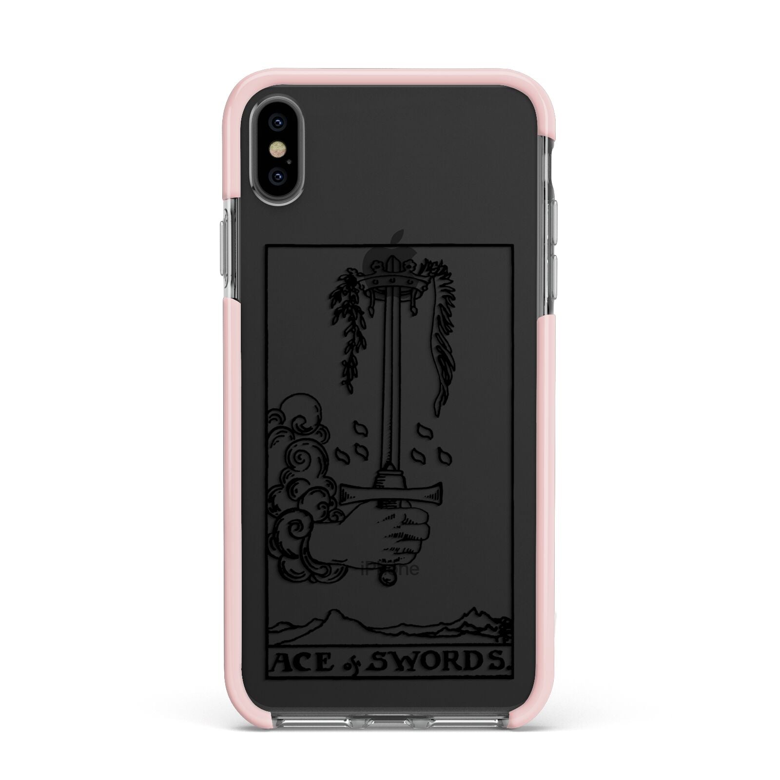 Ace of Swords Monochrome Apple iPhone Xs Max Impact Case Pink Edge on Black Phone