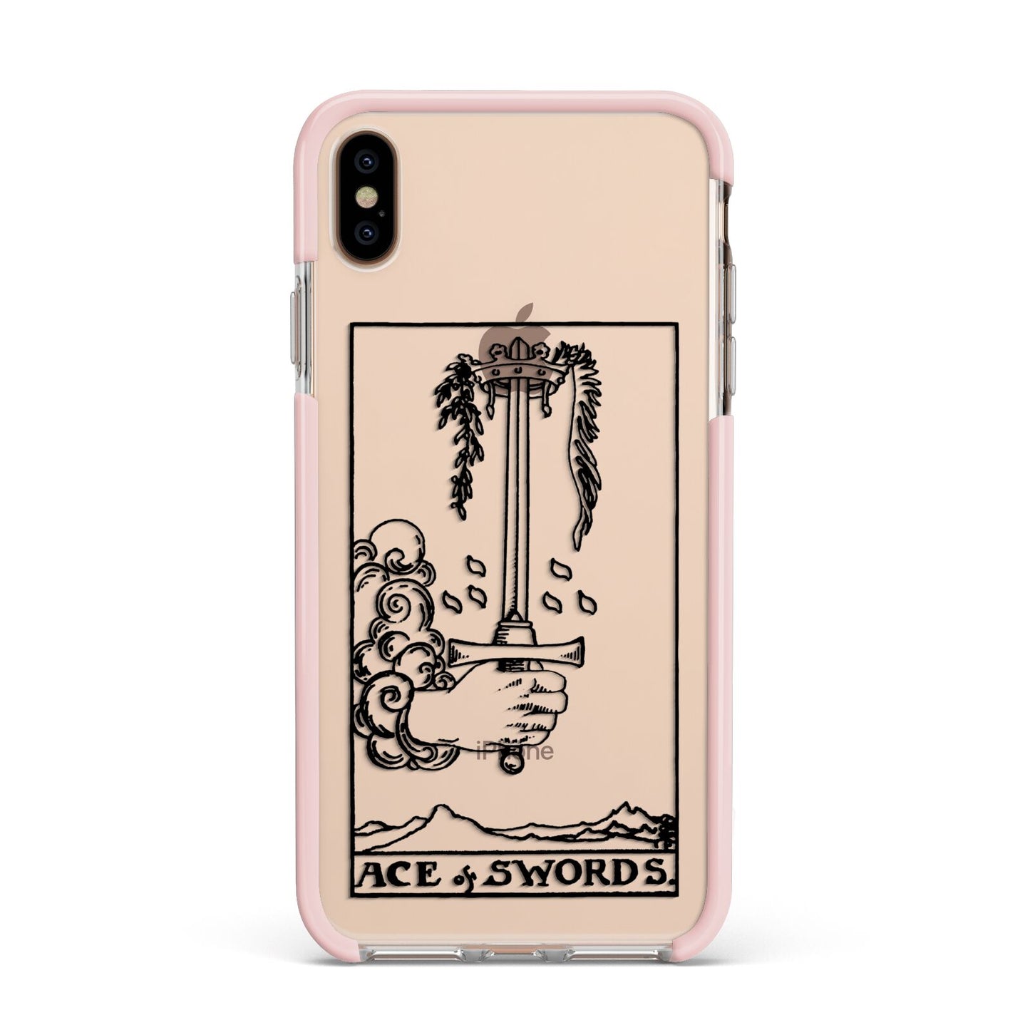 Ace of Swords Monochrome Apple iPhone Xs Max Impact Case Pink Edge on Gold Phone