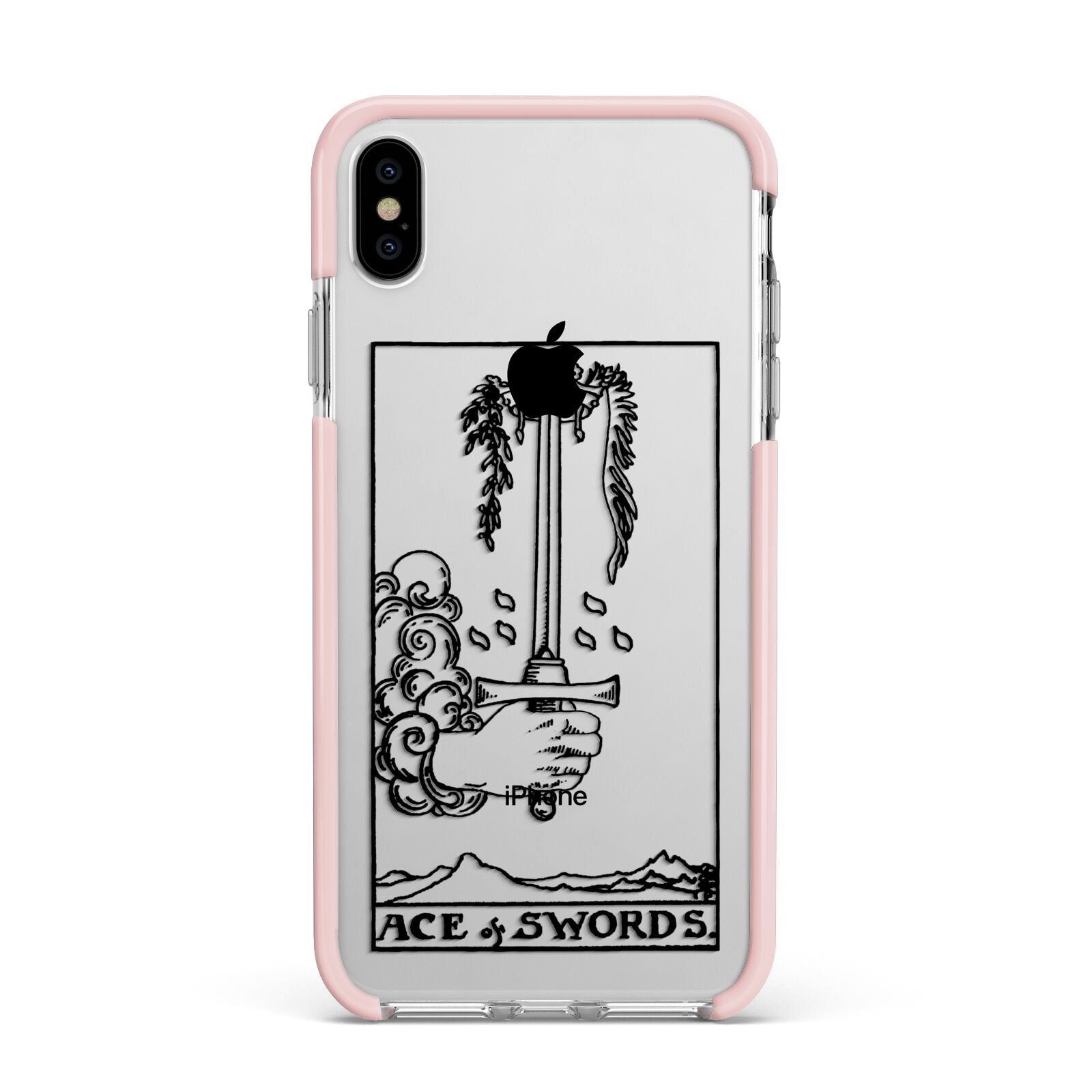 Ace of Swords Monochrome Apple iPhone Xs Max Impact Case Pink Edge on Silver Phone