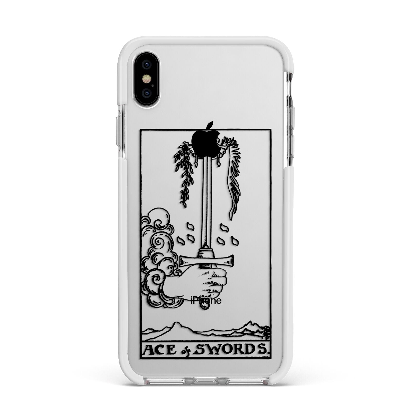 Ace of Swords Monochrome Apple iPhone Xs Max Impact Case White Edge on Silver Phone