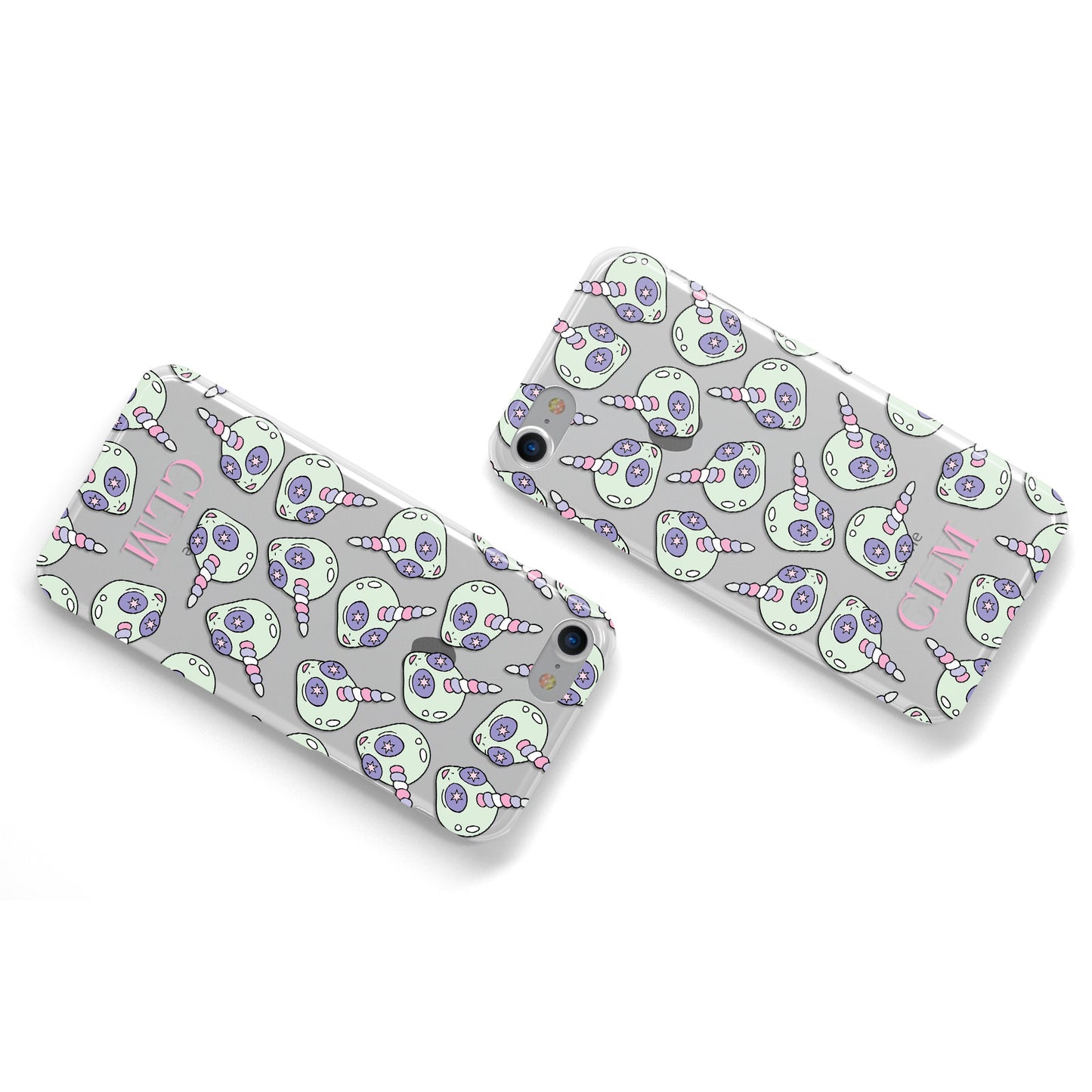 Alien Unicorn Personalised Initials Apple iPhone Case Flat Overview