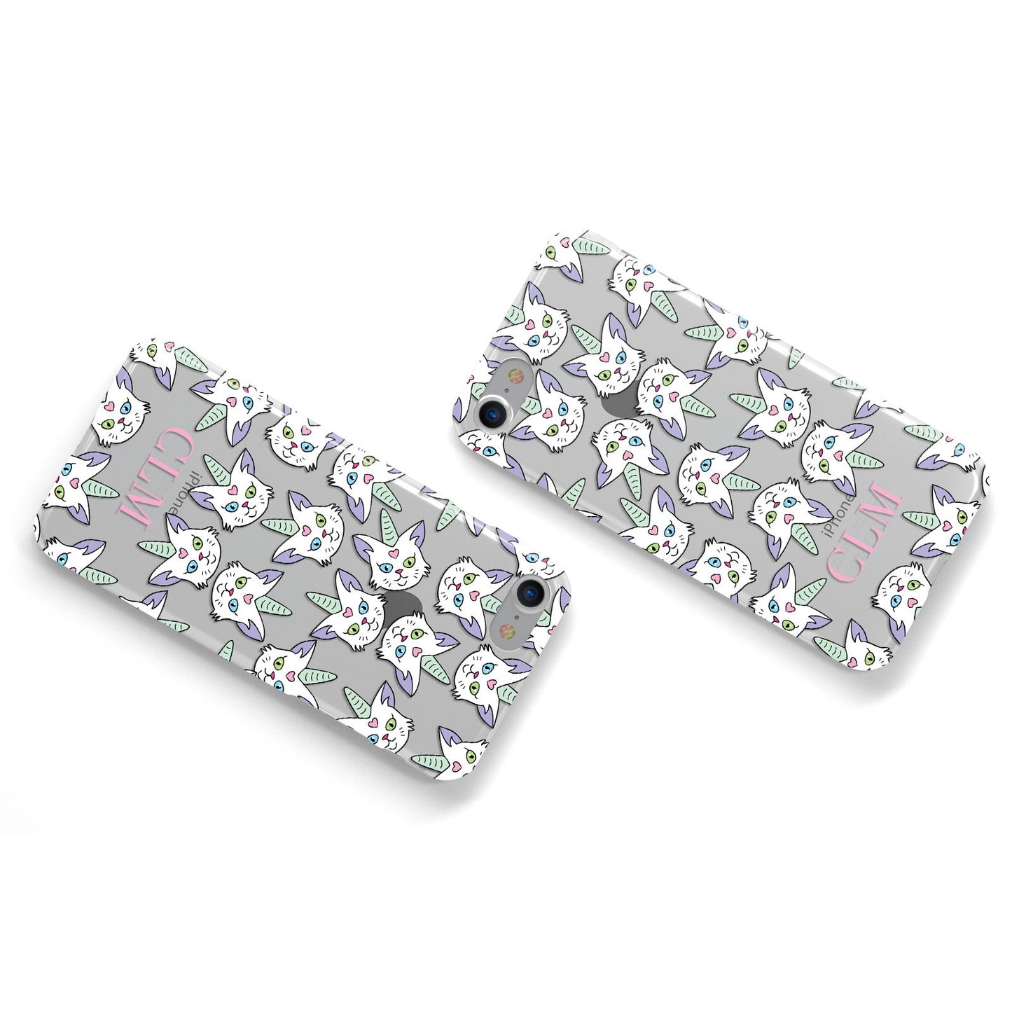 Cat Unicorn Personalised Initials Apple iPhone Case Flat Overview