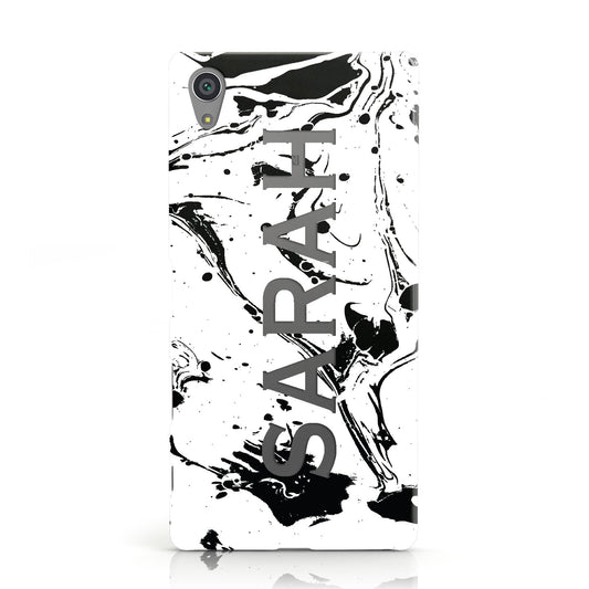 Personalised Clear Name Black Swirl Marble Custom Sony Xperia Case