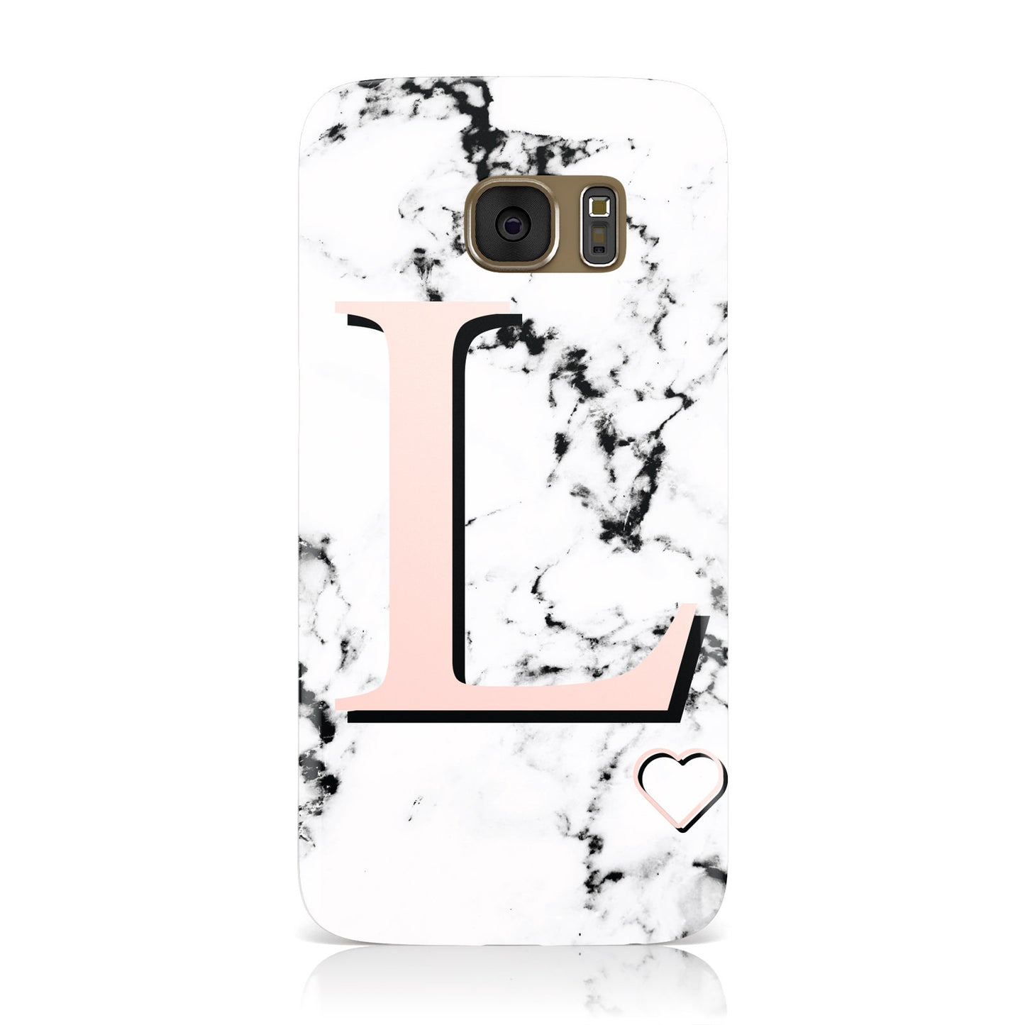 Personalised Coral Heart Initialled Marble Samsung Galaxy Case