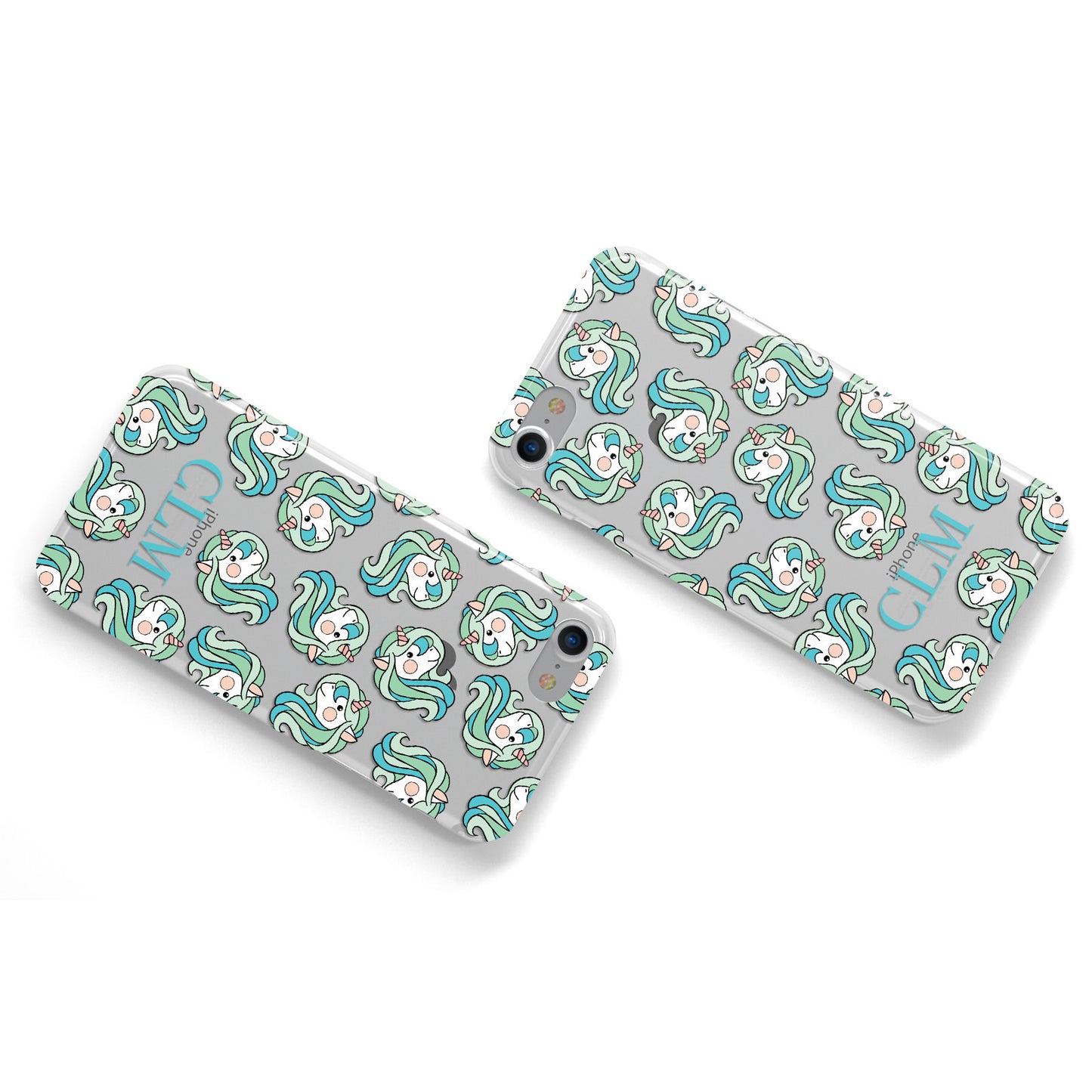 Green Unicorn Personalised Apple iPhone Case Flat Overview