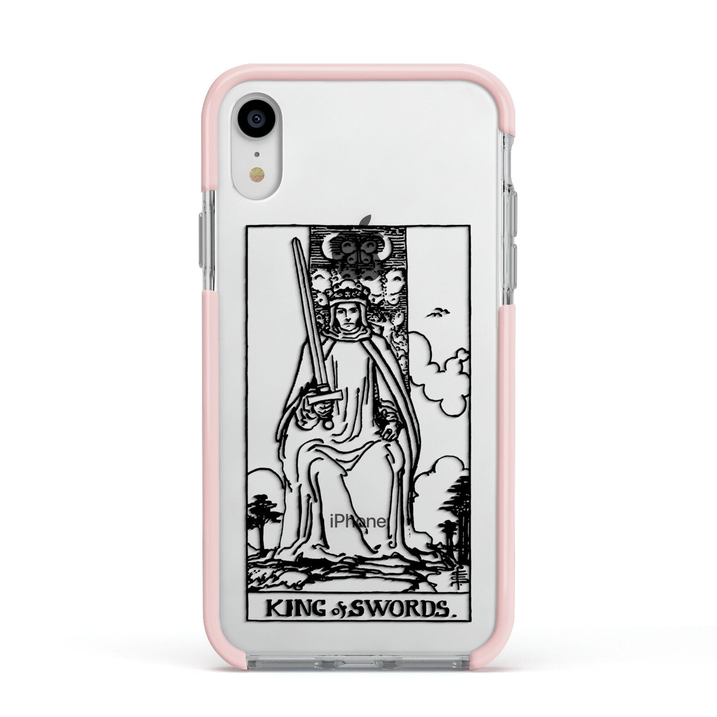 King of Swords Monochrome Apple iPhone XR Impact Case Pink Edge on Silver Phone