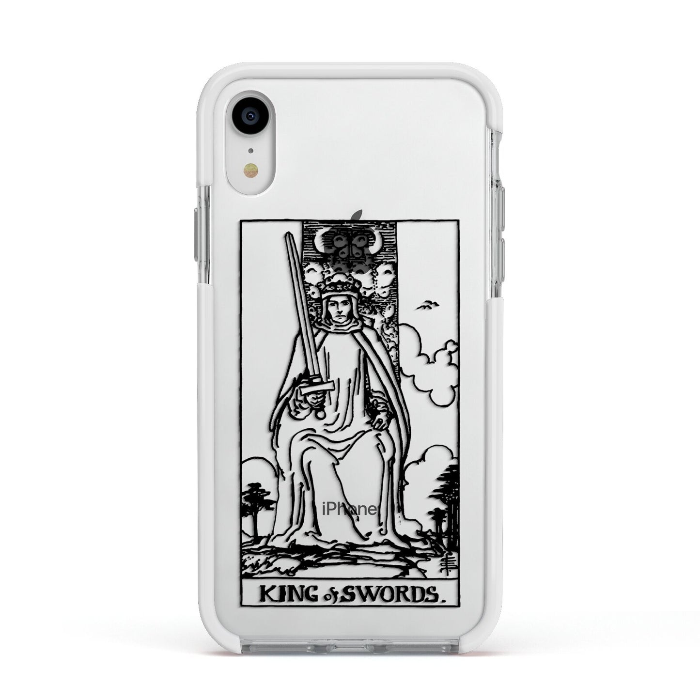 King of Swords Monochrome Apple iPhone XR Impact Case White Edge on Silver Phone