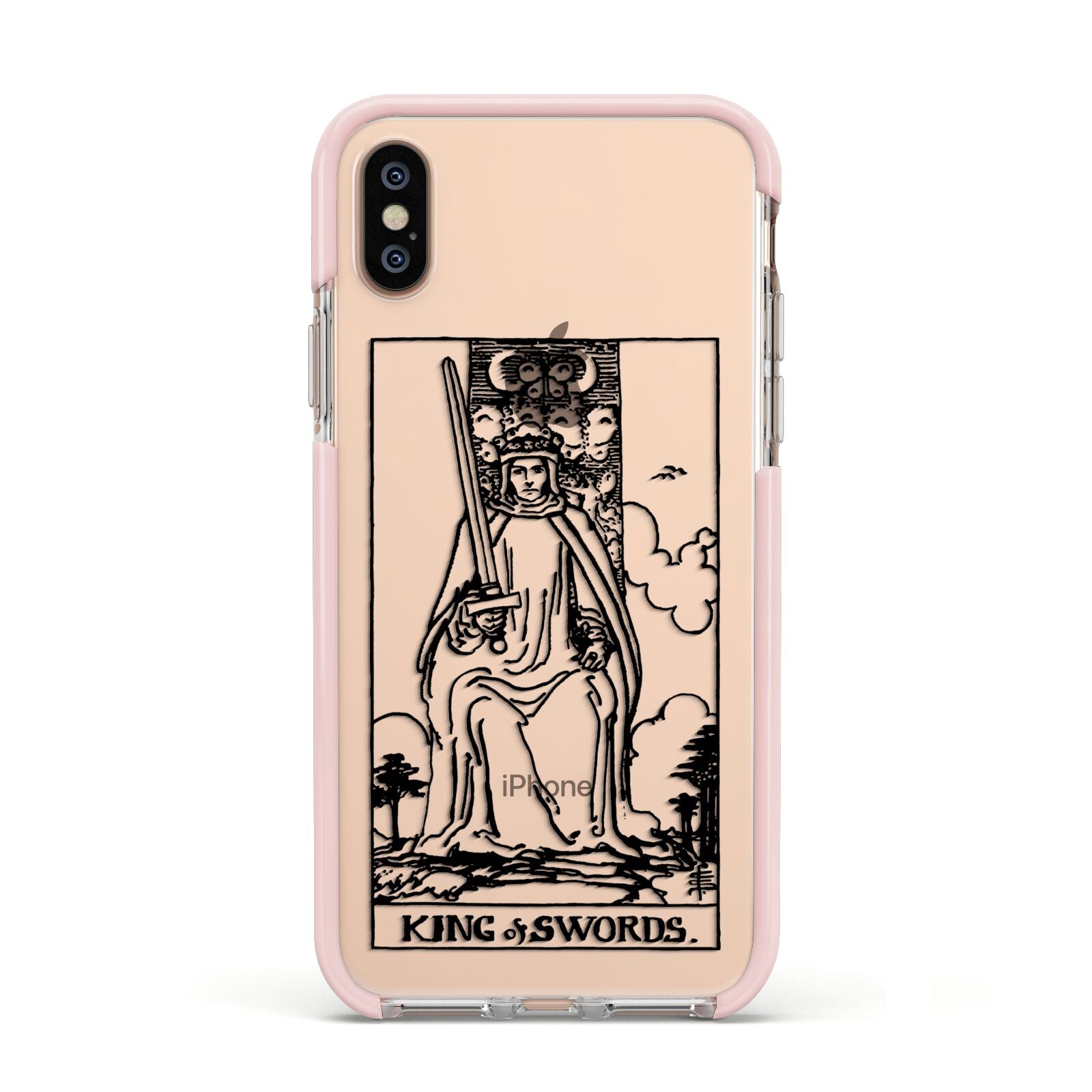 King of Swords Monochrome Apple iPhone Xs Impact Case Pink Edge on Gold Phone