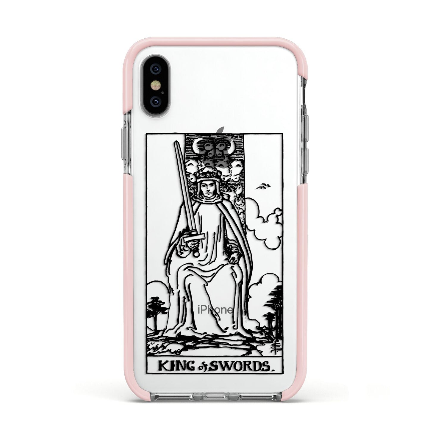 King of Swords Monochrome Apple iPhone Xs Impact Case Pink Edge on Silver Phone