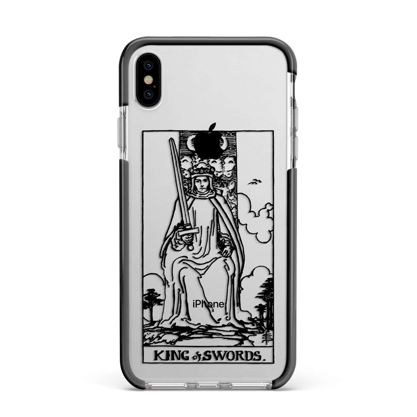 King of Swords Monochrome Apple iPhone Xs Max Impact Case Black Edge on Silver Phone