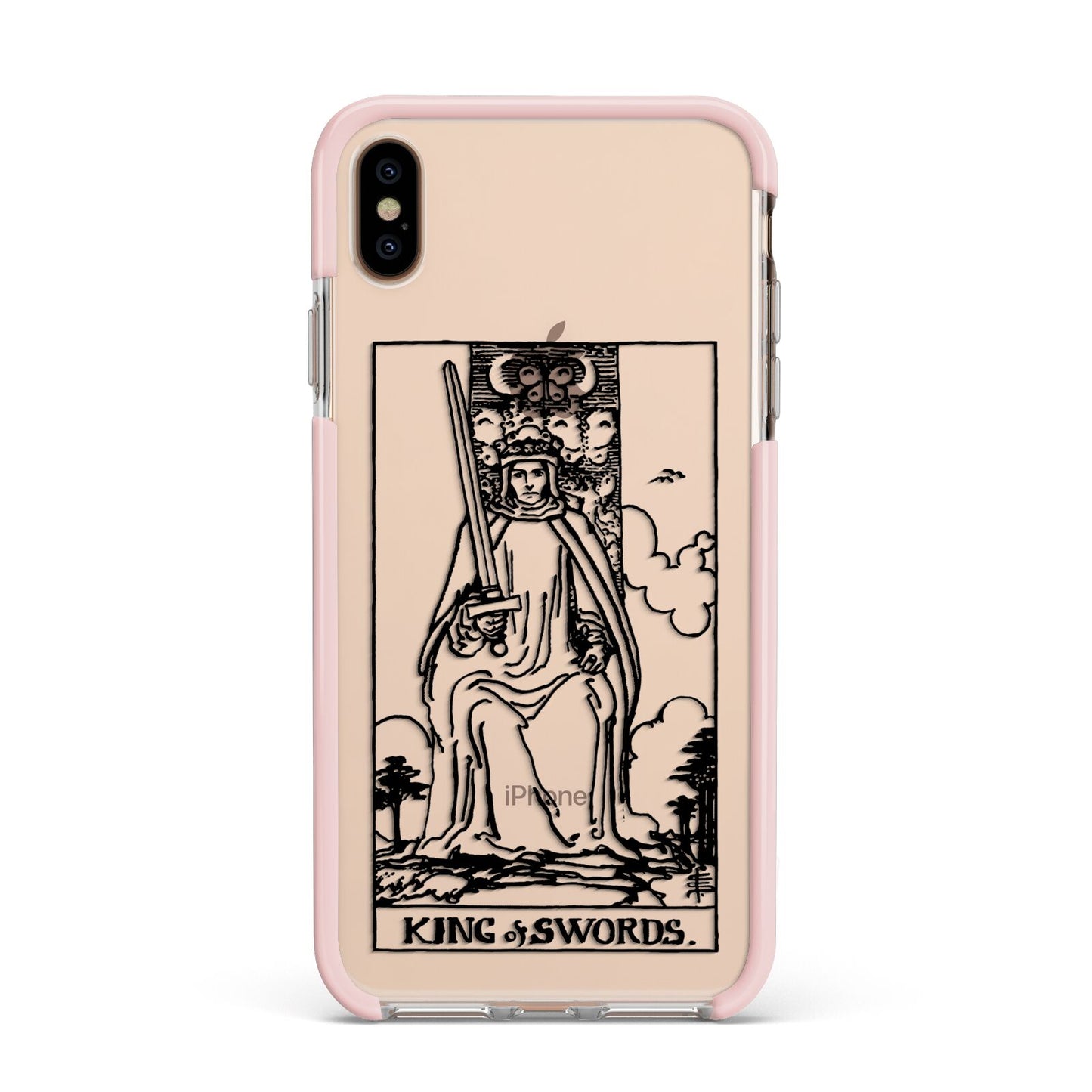 King of Swords Monochrome Apple iPhone Xs Max Impact Case Pink Edge on Gold Phone
