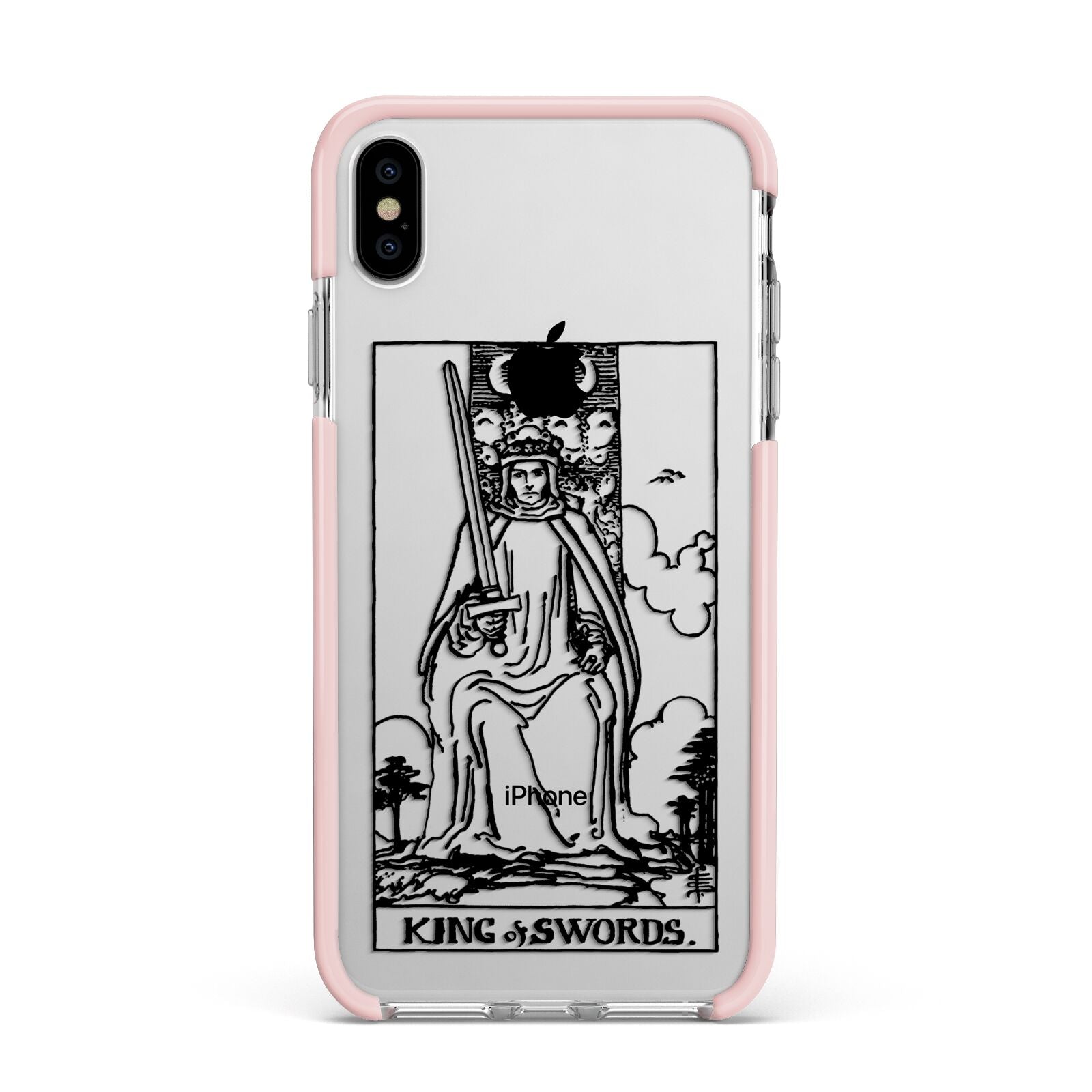 King of Swords Monochrome Apple iPhone Xs Max Impact Case Pink Edge on Silver Phone