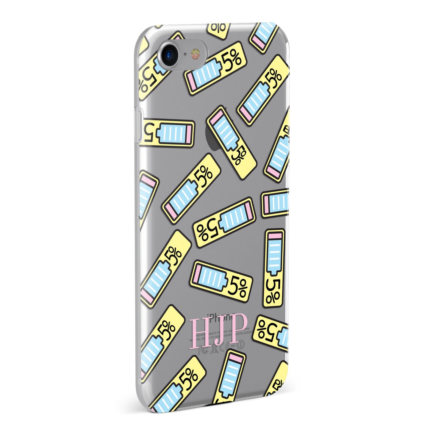 Personalised Low Battery Clear Initials Apple iPhone Case Fourty Five Degrees