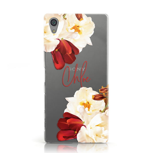 Personalised Name Transparent Clear Floral Sony Xperia Case