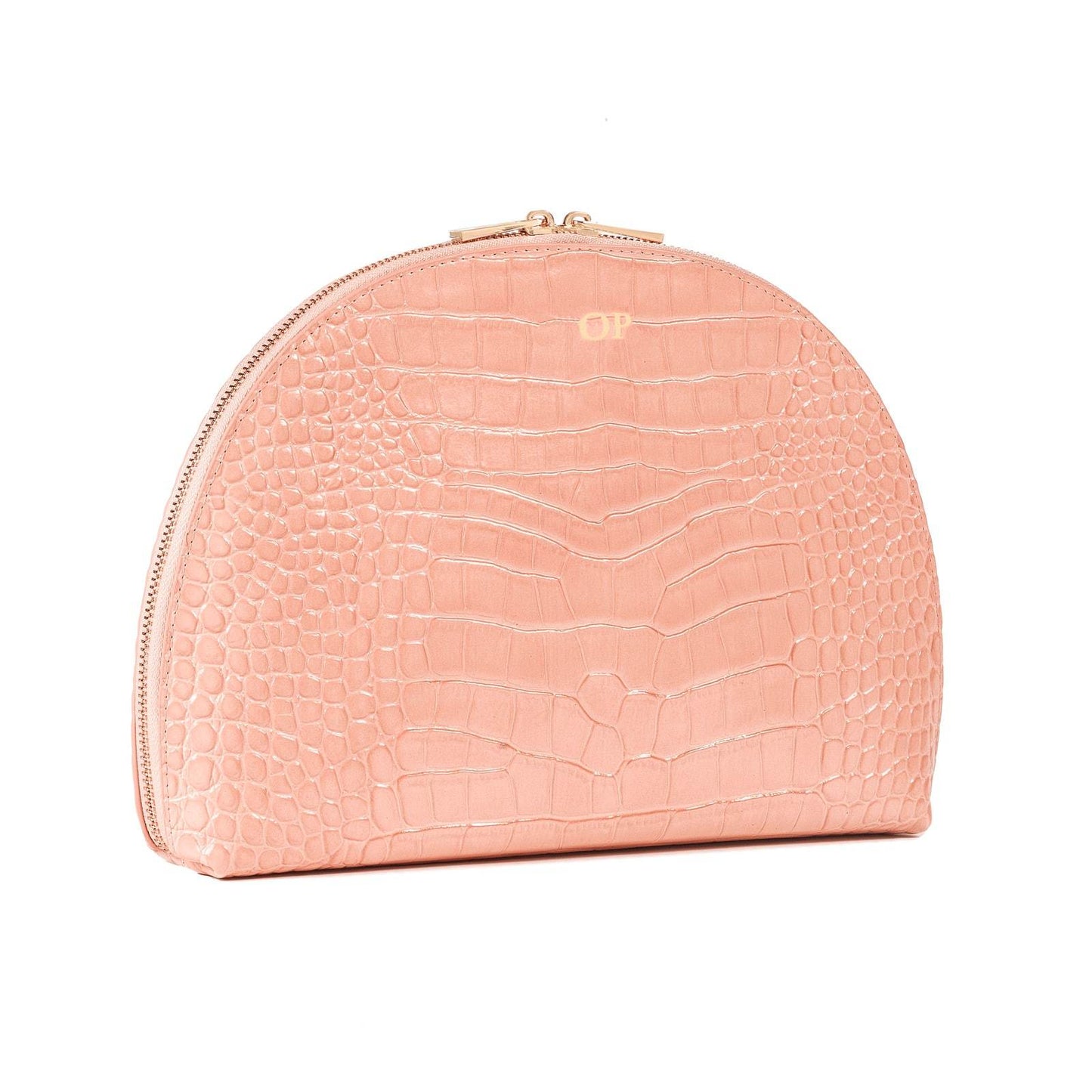 Personalised Pink Croc Leather Half Moon Clutch side image