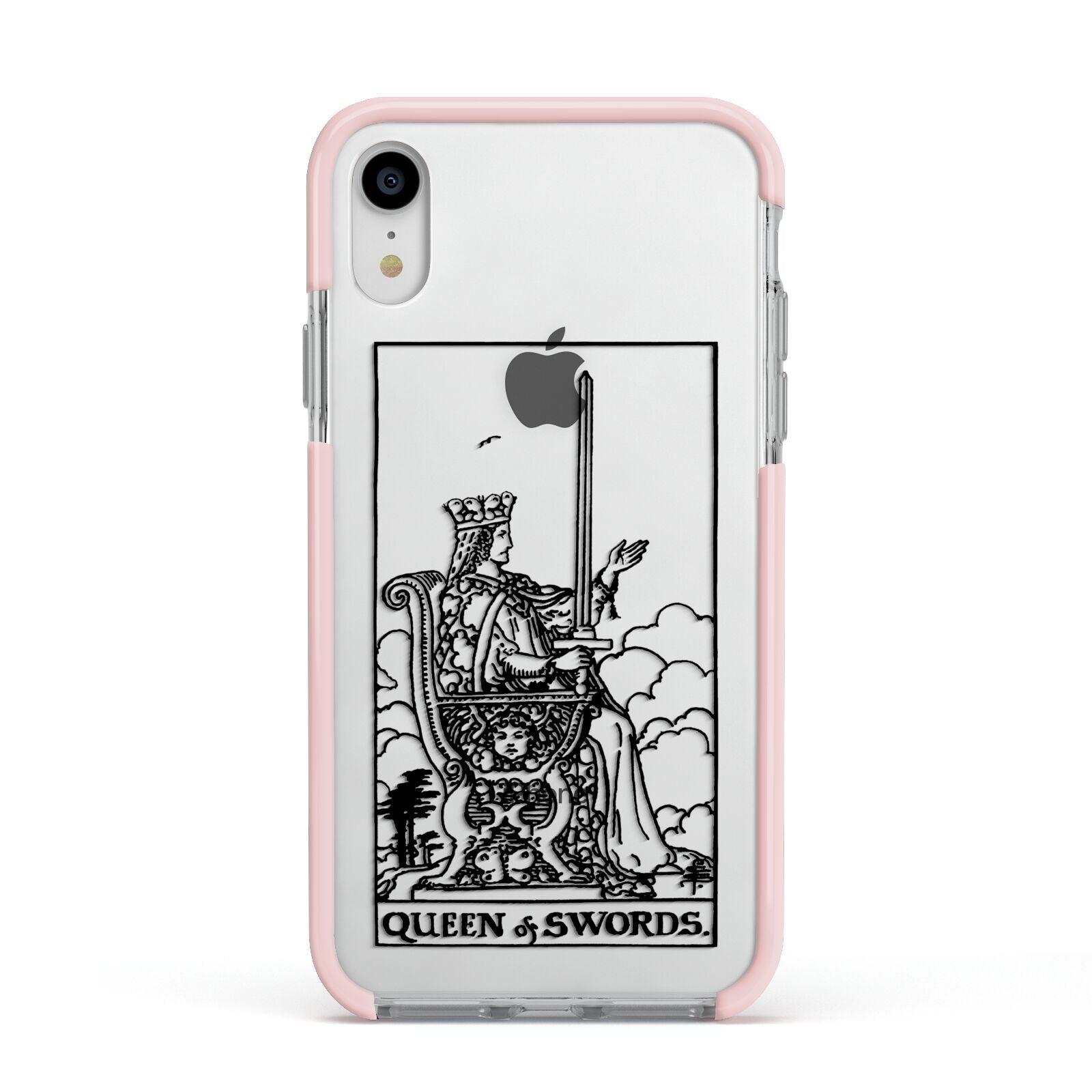 Queen of Swords Monochrome Apple iPhone XR Impact Case Pink Edge on Silver Phone