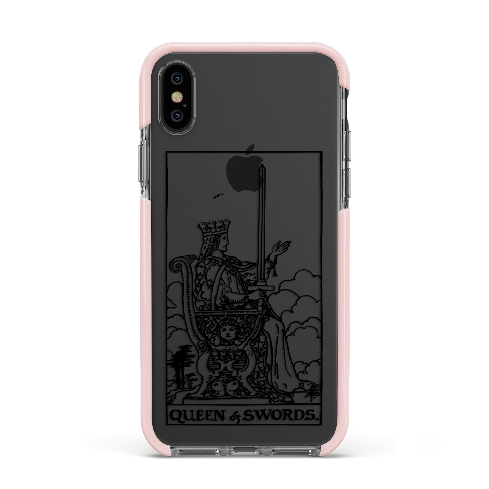 Queen of Swords Monochrome Apple iPhone Xs Impact Case Pink Edge on Black Phone