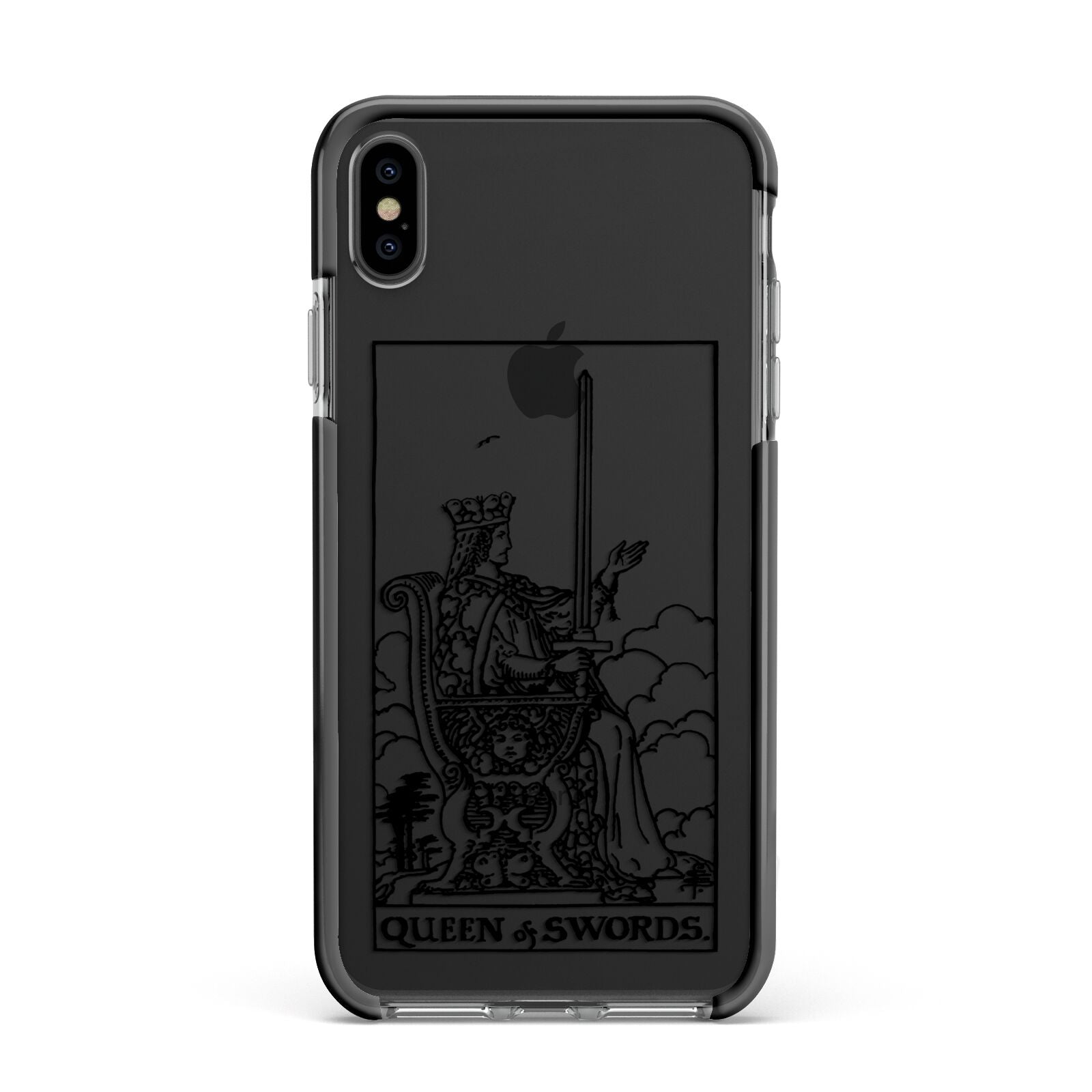 Queen of Swords Monochrome Apple iPhone Xs Max Impact Case Black Edge on Black Phone