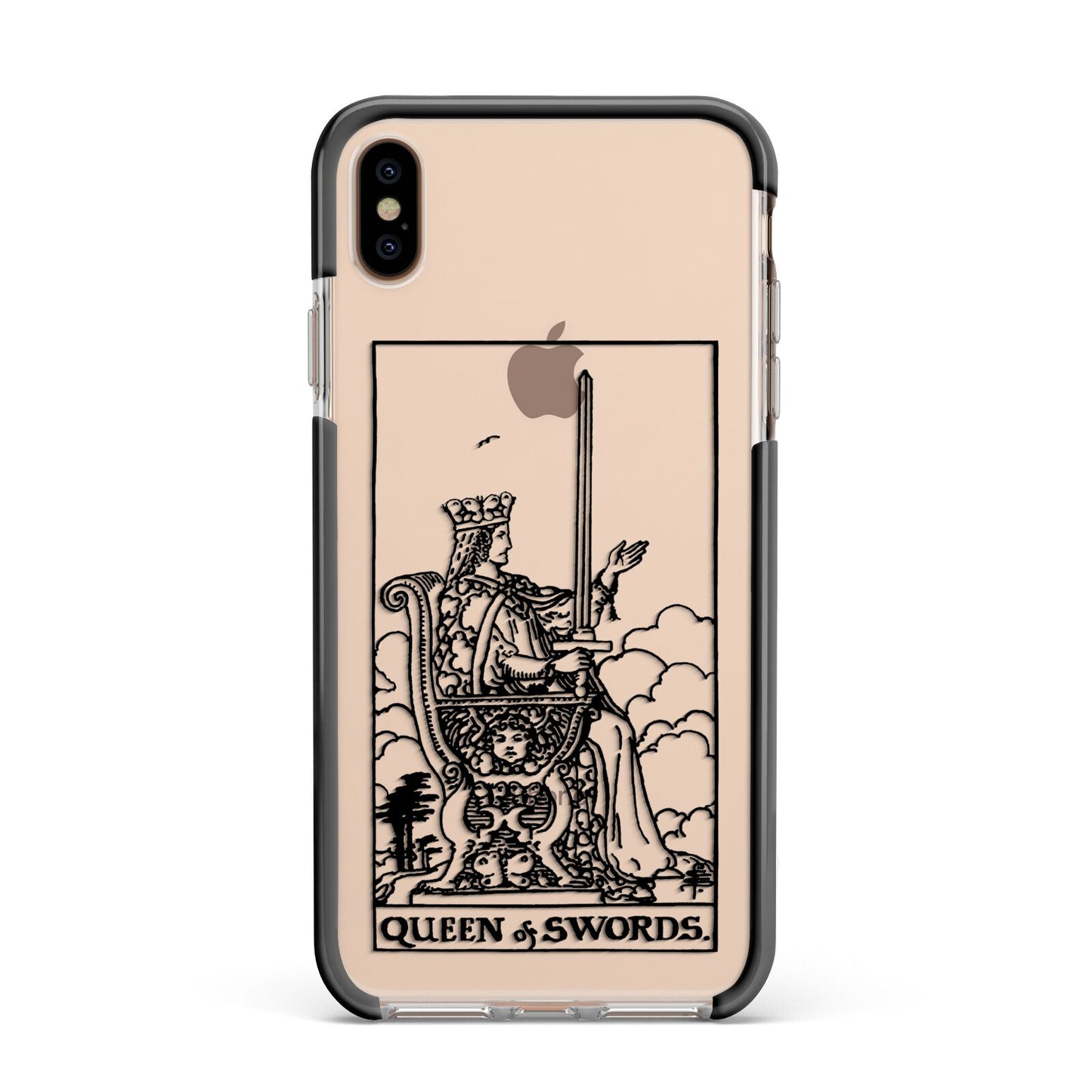 Queen of Swords Monochrome Apple iPhone Xs Max Impact Case Black Edge on Gold Phone