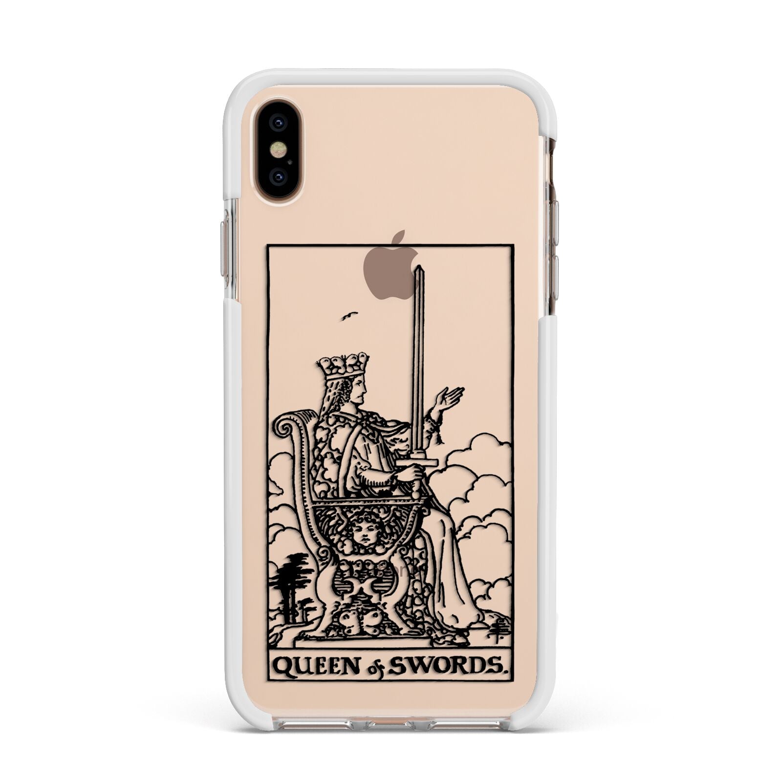 Queen of Swords Monochrome Apple iPhone Xs Max Impact Case White Edge on Gold Phone