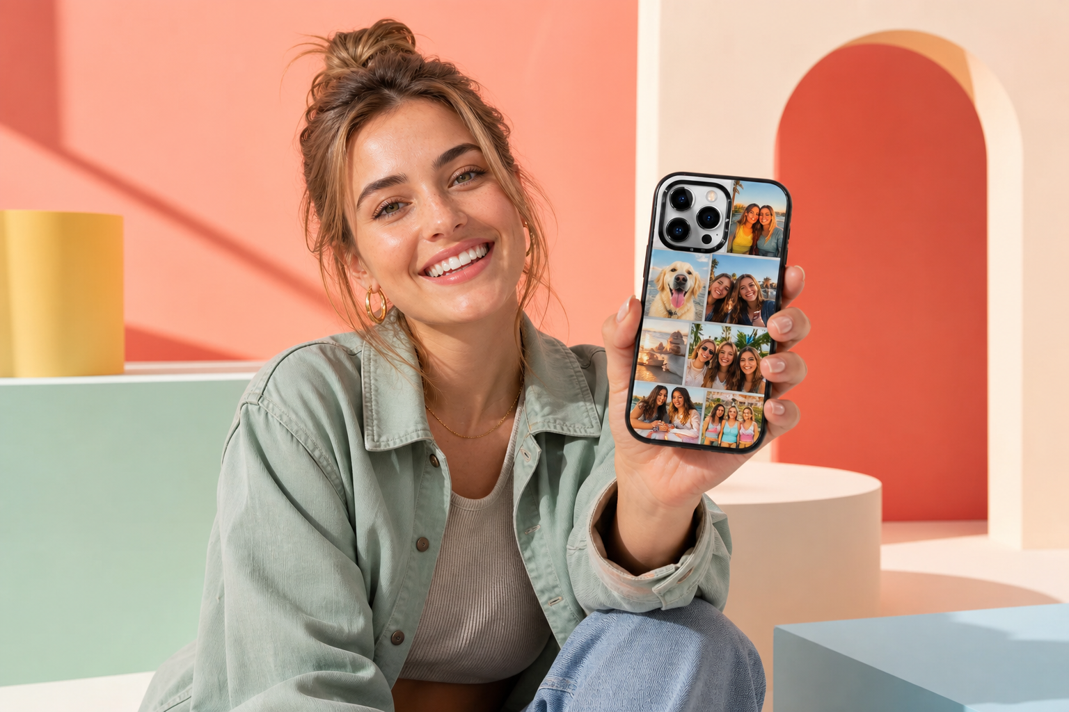 A customer holding a personalised Dyefor phone case