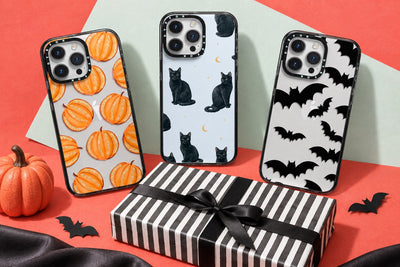Dyefor Halloween phone cases and gift wrap, featuring Moonlit Mews
