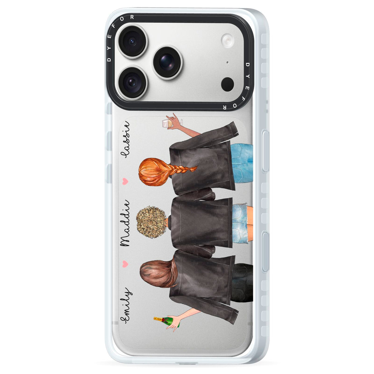 3 Best Friends with Names iPhone 18 Pro Max Black Impact Pre order Case Side Angle on Silver phone