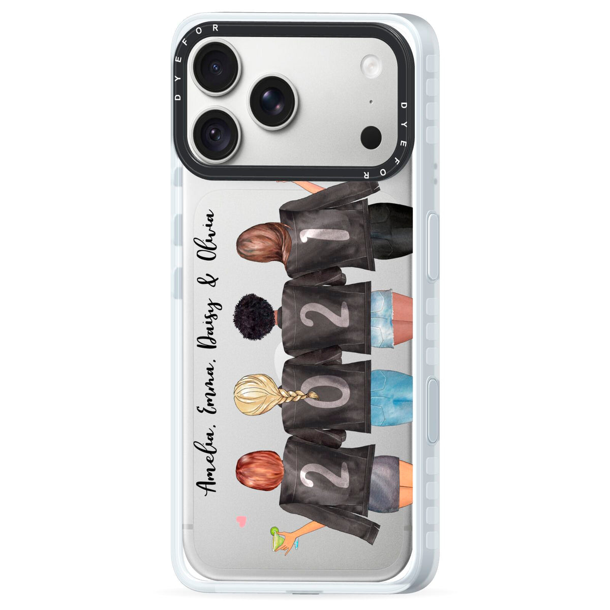 4 Best Friends with Names iPhone 18 Pro Max Black Impact Pre order Case Side Angle on Silver phone