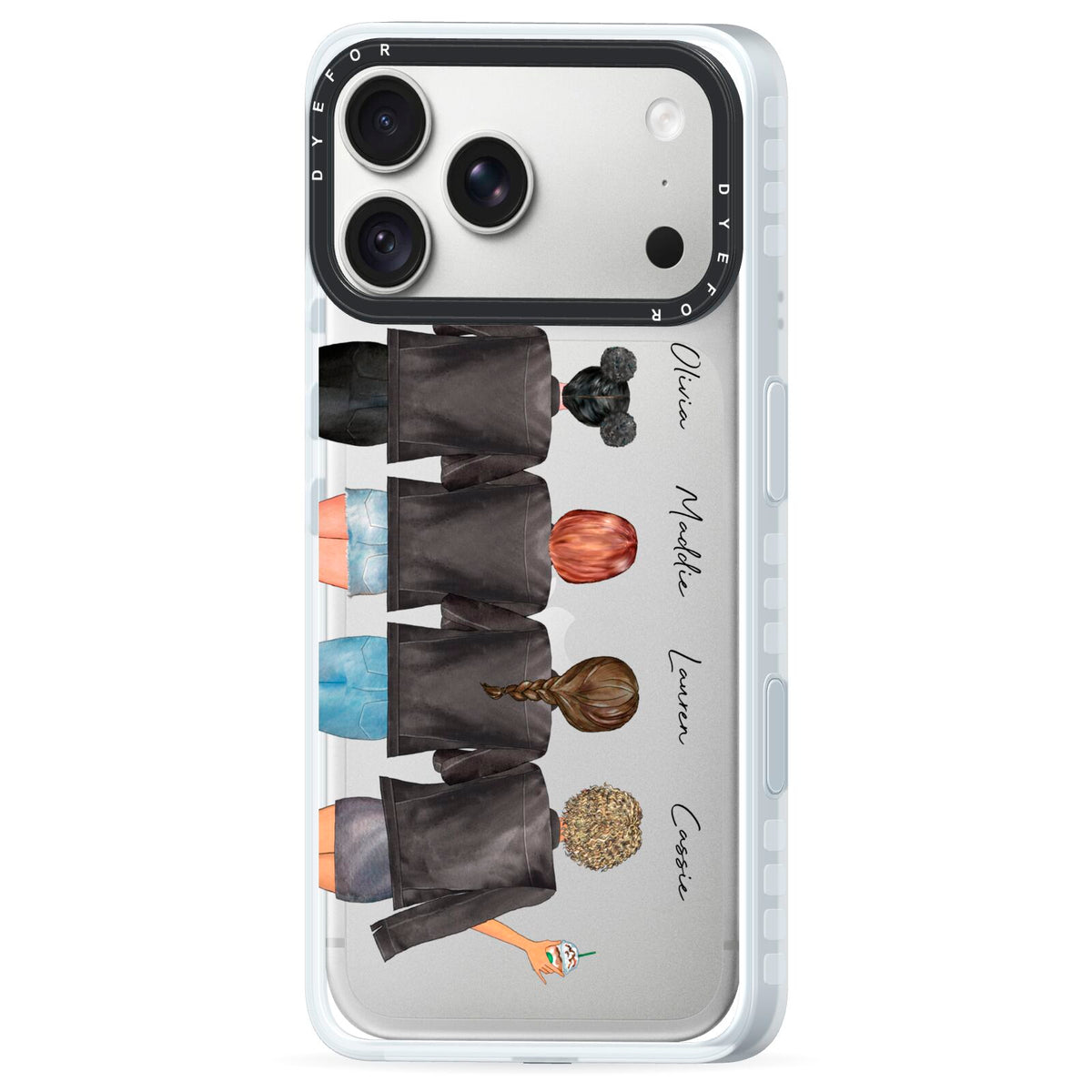 5 Best Friends with Names iPhone 18 Pro Black Impact Pre order Case Side Angle on Silver phone