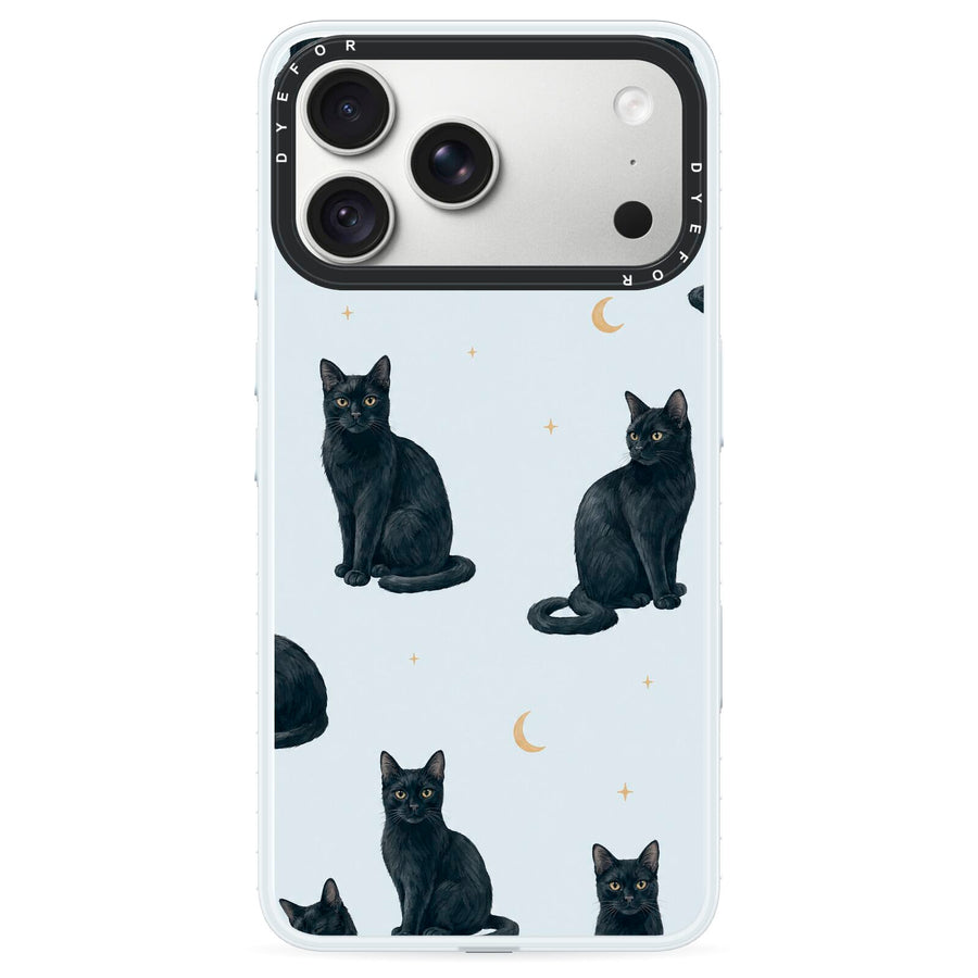 Moonlit Mews iPhone 18 Pro Max Black Impact Pre order Case on Silver phone