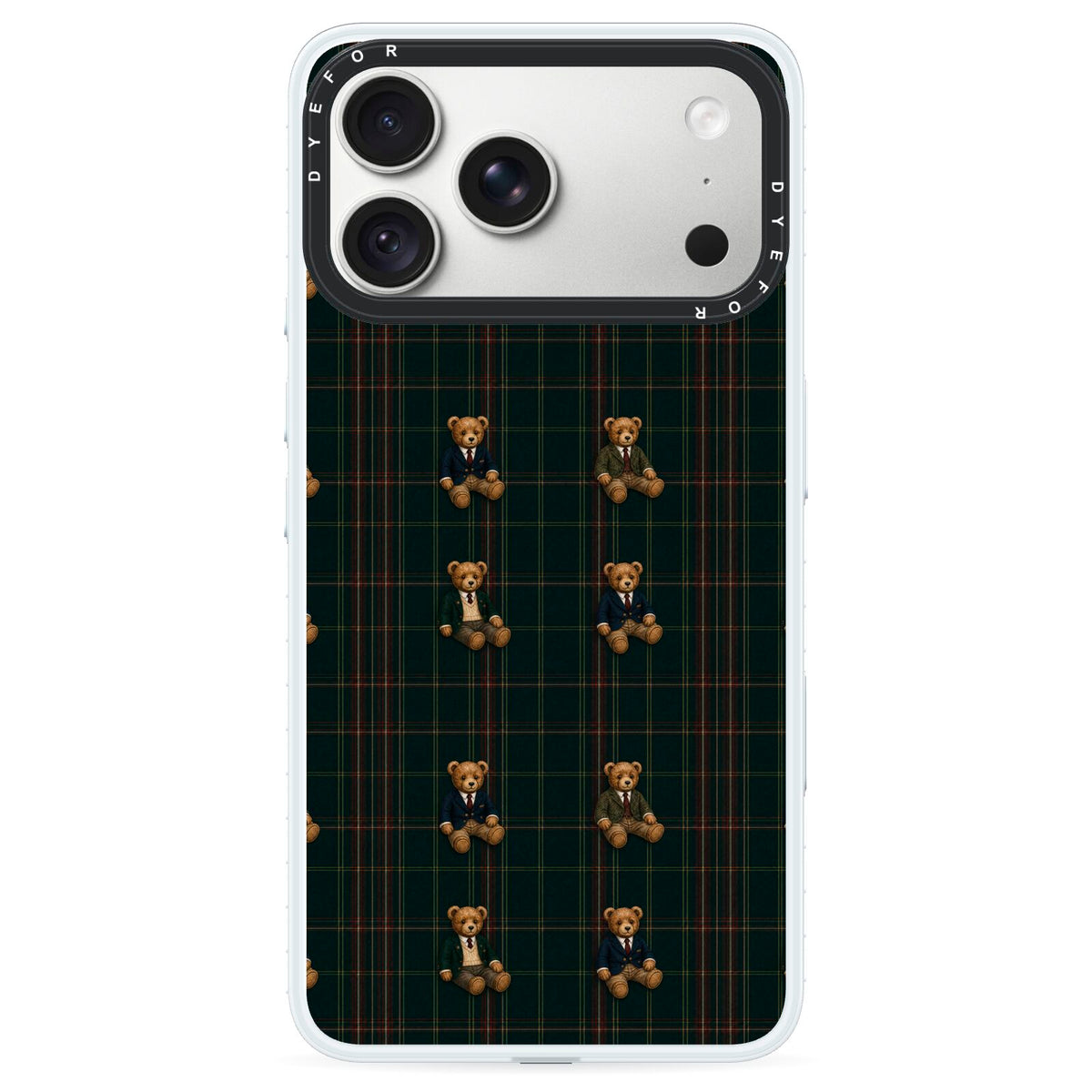 Teddy Traditions iPhone 18 Pro Max Black Impact Pre order Case on Silver phone