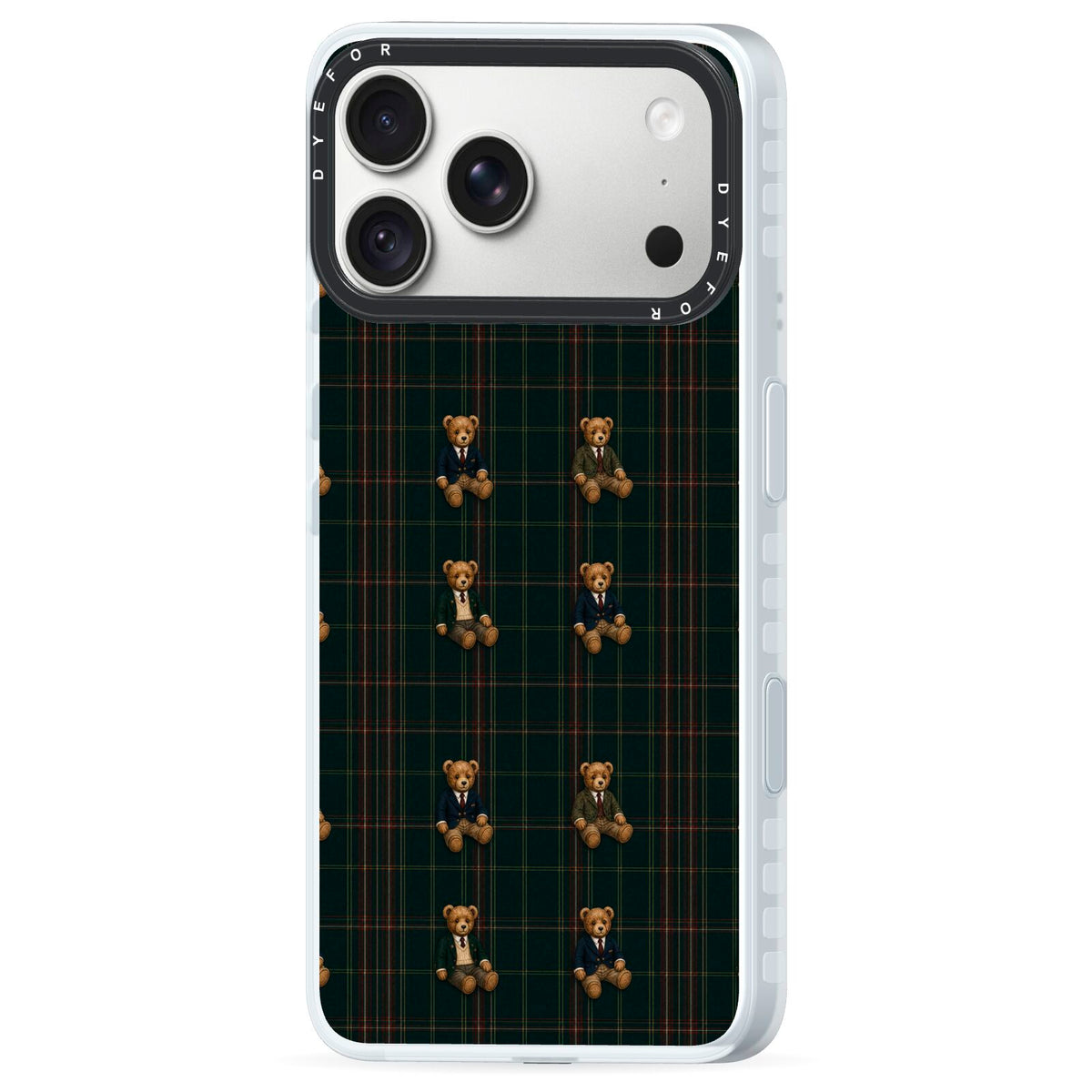 Teddy Traditions iPhone 18 Pro Max Black Impact Pre order Case Side Angle on Silver phone
