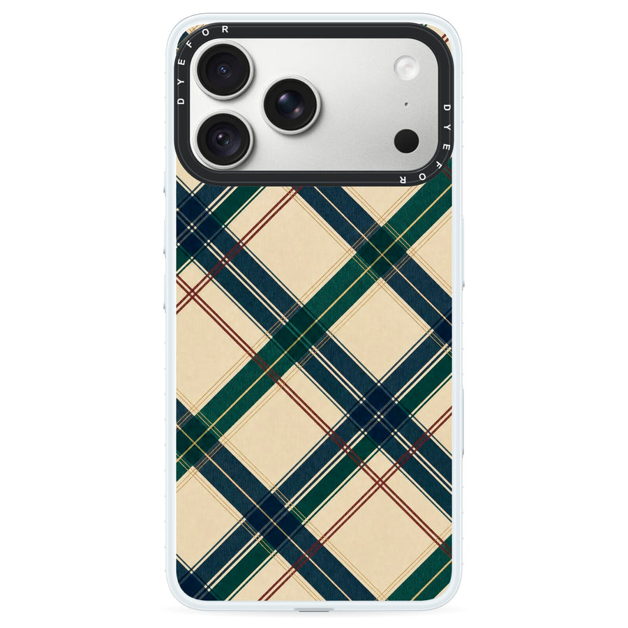 Heritage Club Plaid iPhone 18 Pro Max Black Impact Pre order Case on Silver phone
