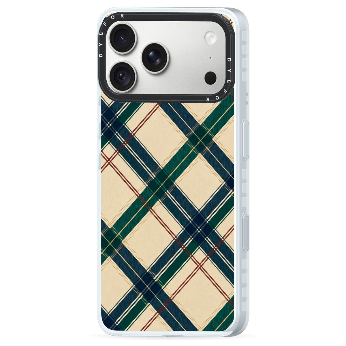 Heritage Club Plaid iPhone 18 Pro Max Black Impact Pre order Case Side Angle on Silver phone