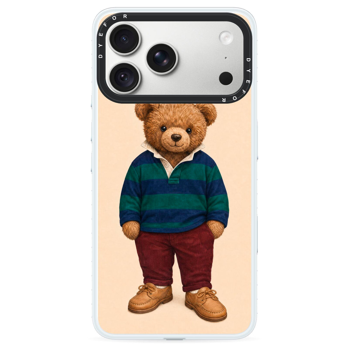 Clubhouse Teddy iPhone 18 Pro Max Black Impact Pre order Case on Silver phone