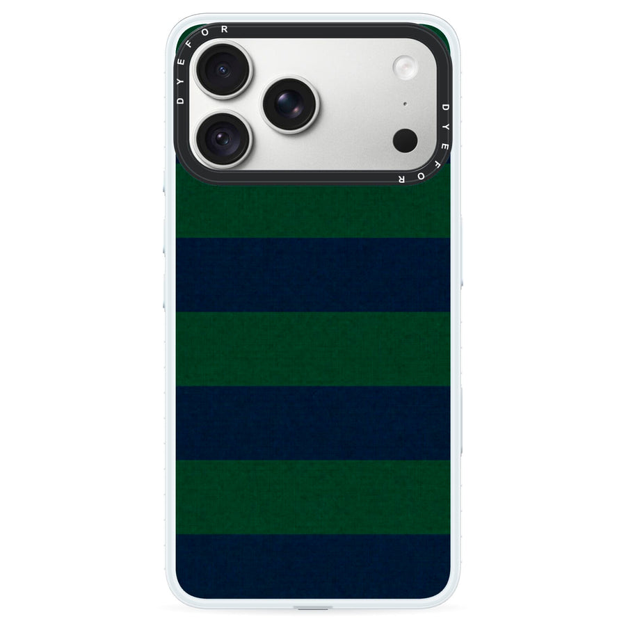Varsity Rugby Stripe iPhone 18 Pro Max Black Impact Pre order Case on Silver phone