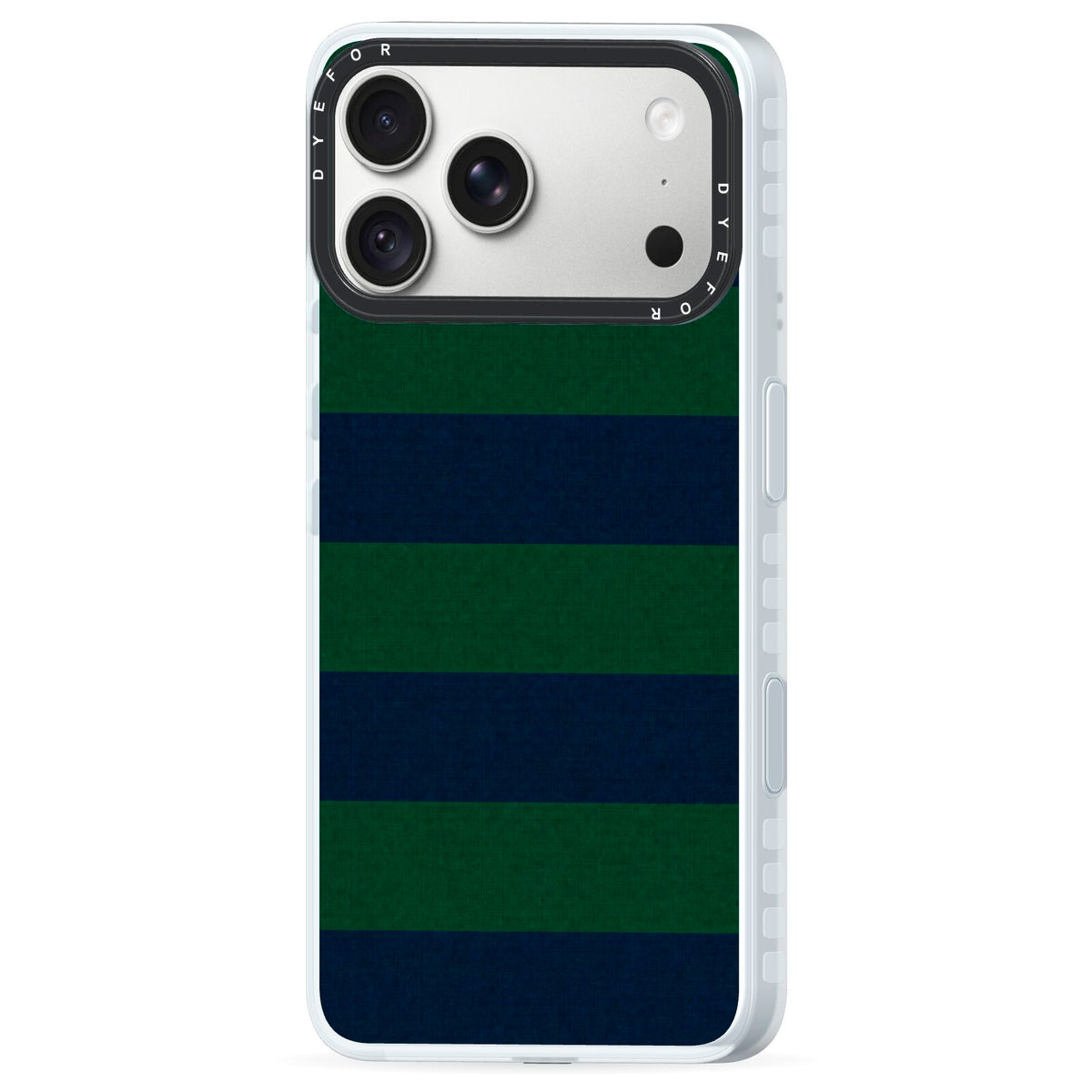 Varsity Rugby Stripe iPhone 18 Pro Max Black Impact Pre order Case Side Angle on Silver phone