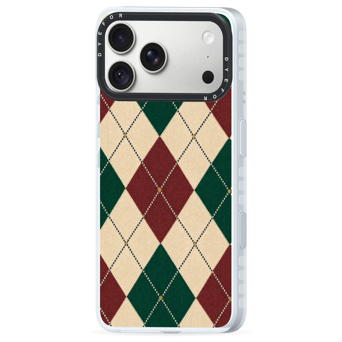 Manor House Argyle iPhone 18 Pro Max Black Impact Pre order Case Side Angle on Silver phone