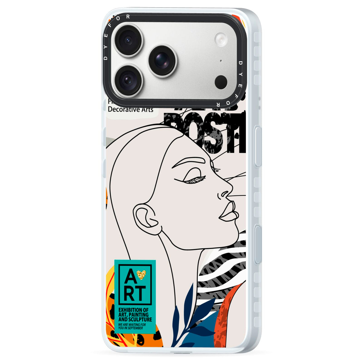 Abstract Art Poster iPhone 18 Pro Black Impact Pre order Case Side Angle on Silver phone