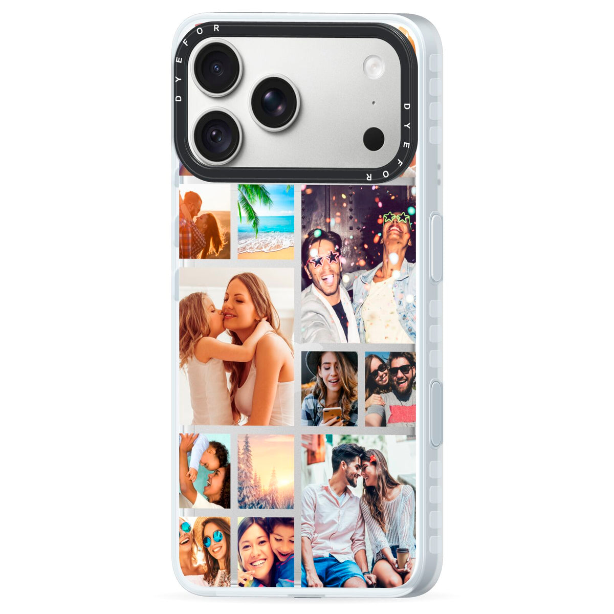 Abstract Multi Tile Photo Montage Upload iPhone 18 Pro Black Impact Pre order Case Side Angle on Silver phone