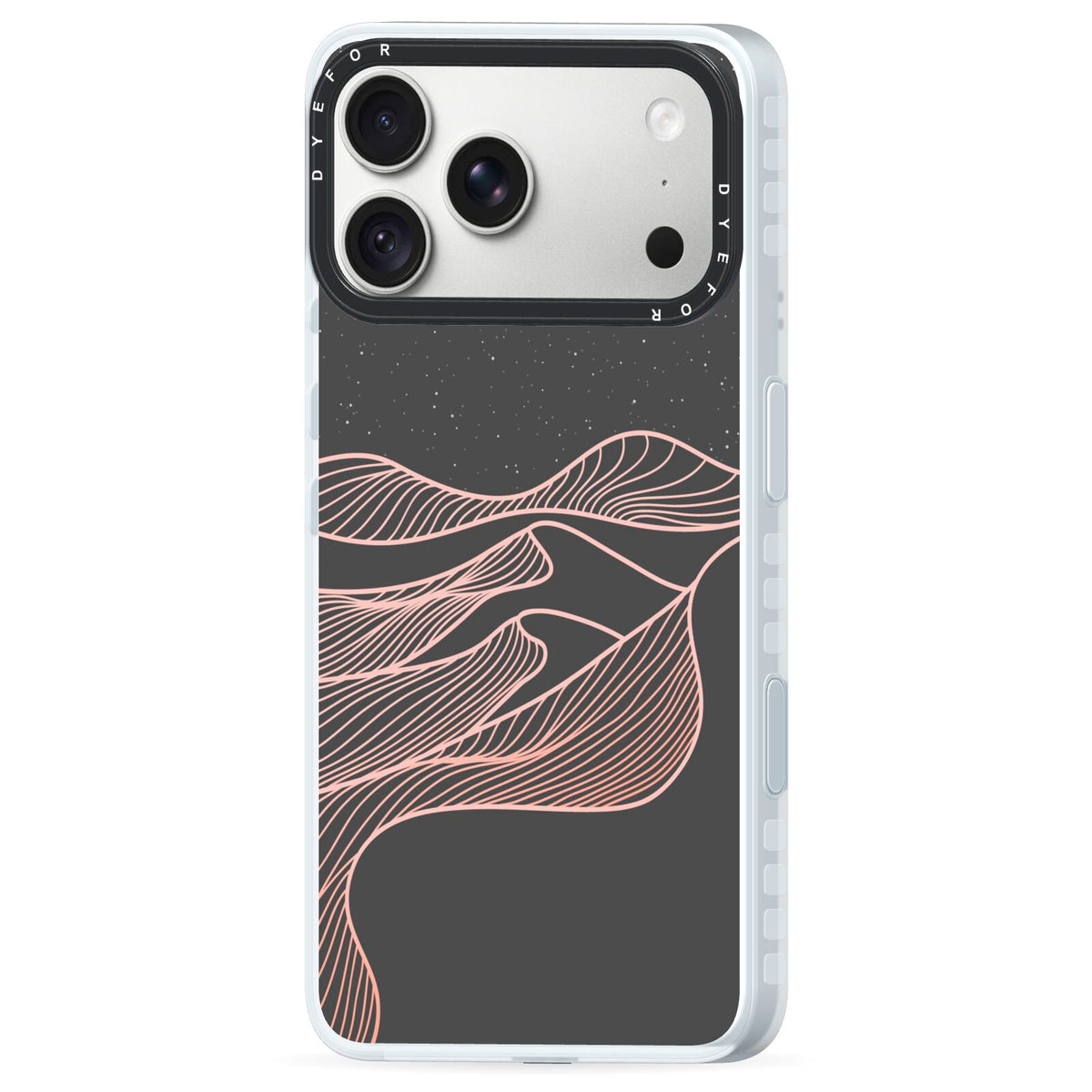Abstract Sunset iPhone 18 Pro Black Impact Pre order Case Side Angle on Silver phone
