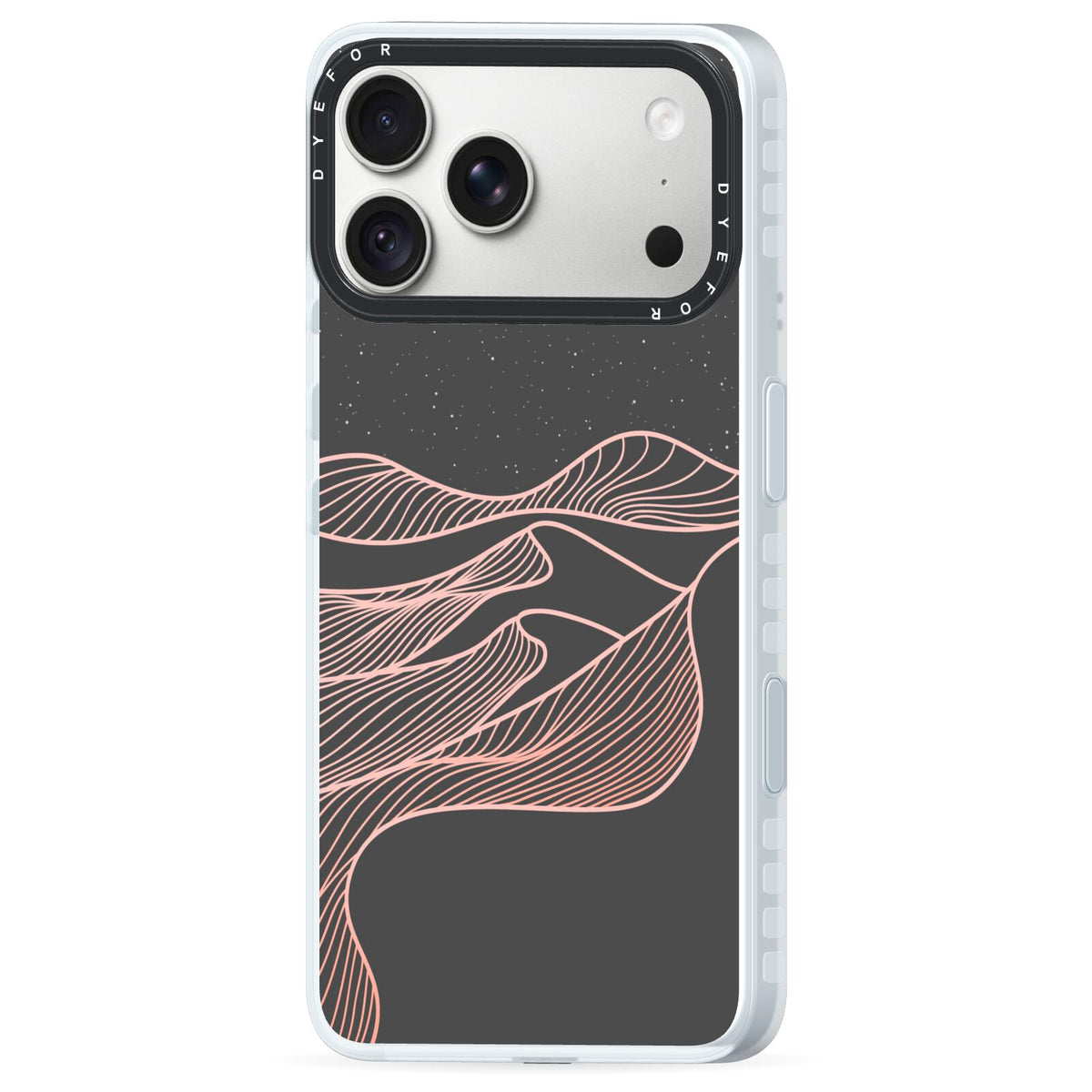 Abstract Sunset iPhone 18 Pro Max Black Impact Pre order Case Side Angle on Silver phone