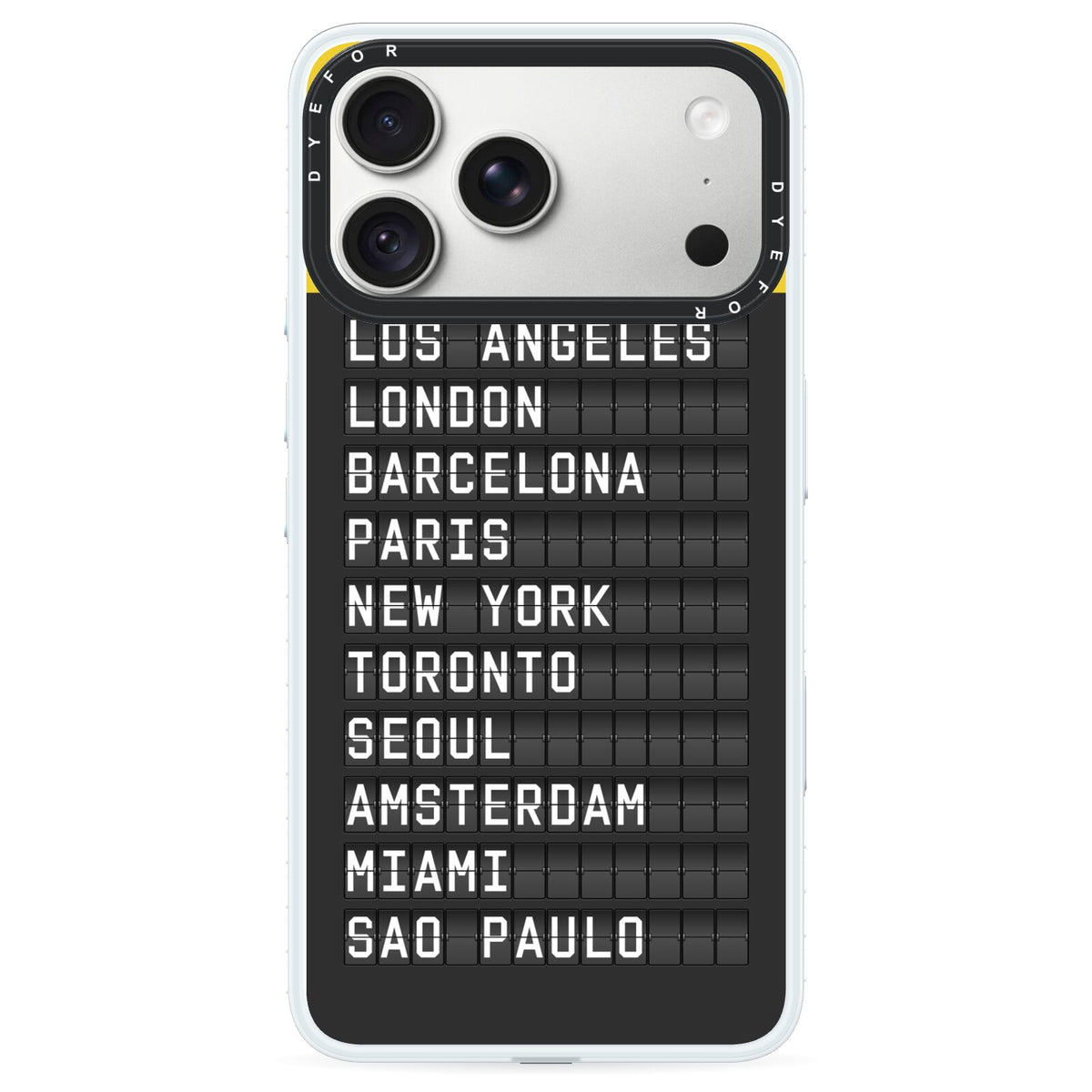 Airport Arrivals Board iPhone 18 Pro Max Black Impact Pre order Case on Silver phone