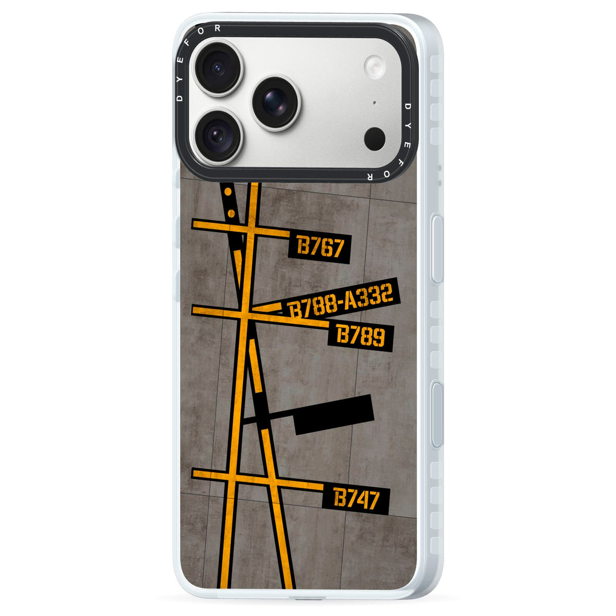 Airport Parking Markings iPhone 18 Pro Max Black Impact Pre order Case Side Angle on Silver phone