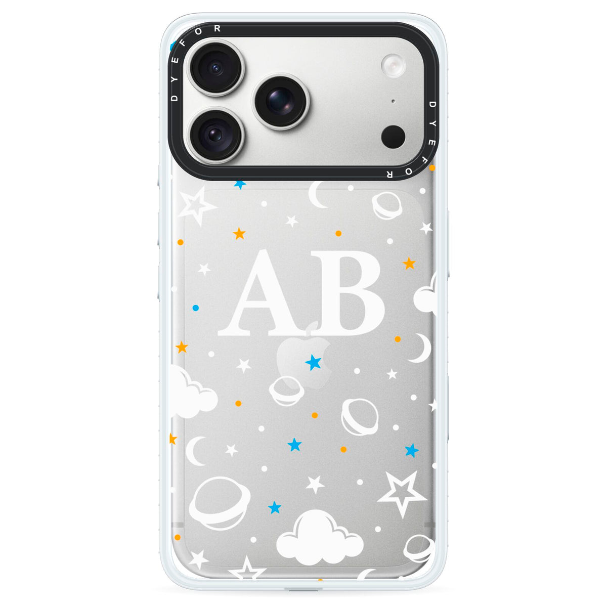 Astronomical Initials iPhone 18 Pro Black Impact Pre order Case on Silver phone