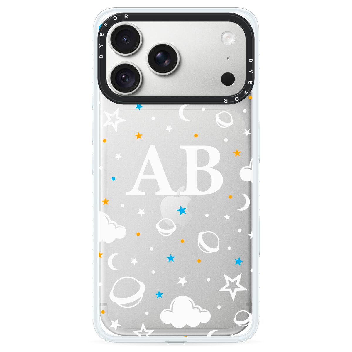 Astronomical Initials iPhone 18 Pro Max Black Impact Pre order Case on Silver phone