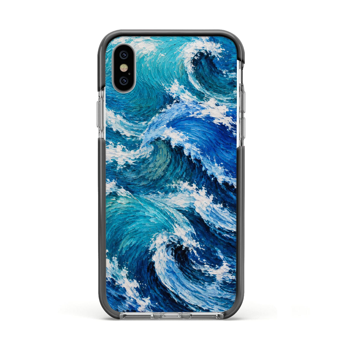 Atlantic Rush Apple iPhone Xs Impact Case Black Edge on Silver Phone